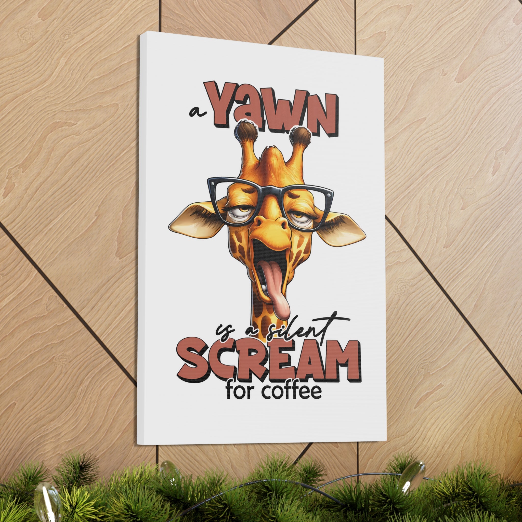 Funny Giraffe Wall Art, A Yawn is a Silent Scream for Coffee, Humorous Office Decor, Animal Lover Gift, Unique Canvas Gallery Wrap Canvas Gallery Wraps