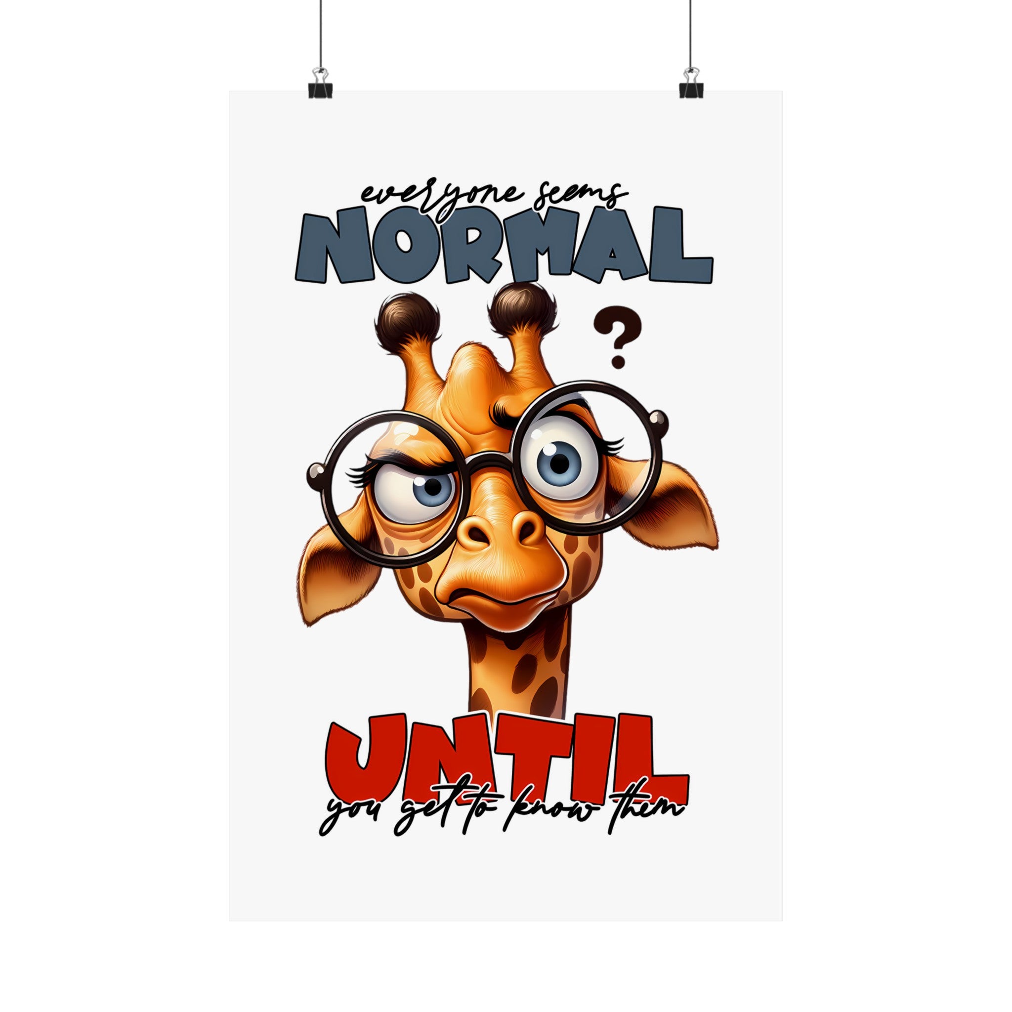 Funny Giraffe Wall Art Poster, Quirky Animal Illustration Decor, Unique Home Office Artwork, Humorous Giraffe With Glasses Print Matte Vertical Posters