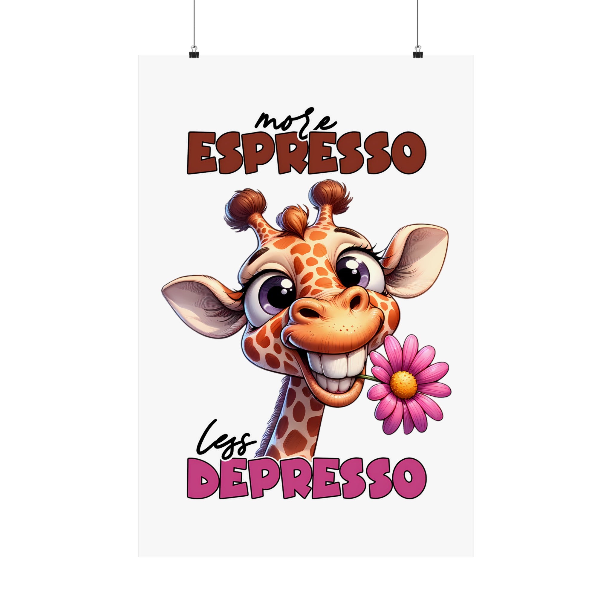 More Espresso Less Depresso Funny Giraffe Wall Art Print, Cute Animal Poster, Motivational Quote Artwork, Nursery Decor, Kids Room Decor Matte Vertical Posters