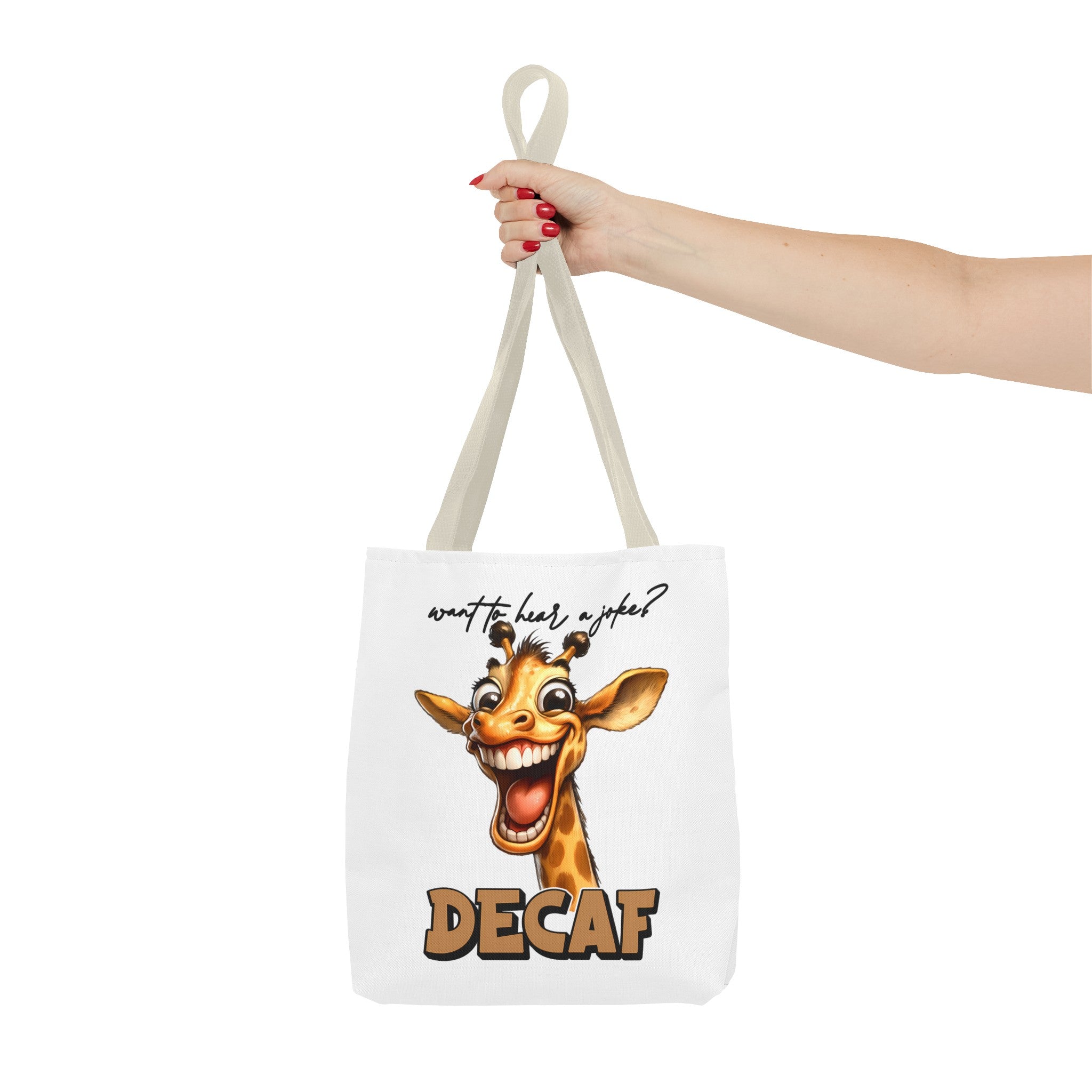 Funny Giraffe Tote Bag, Want to Hear a Joke Decaf Design, Cute Animal Humor, Unique Gift Idea, Reusable Shopping Bag Tote Tote Bag