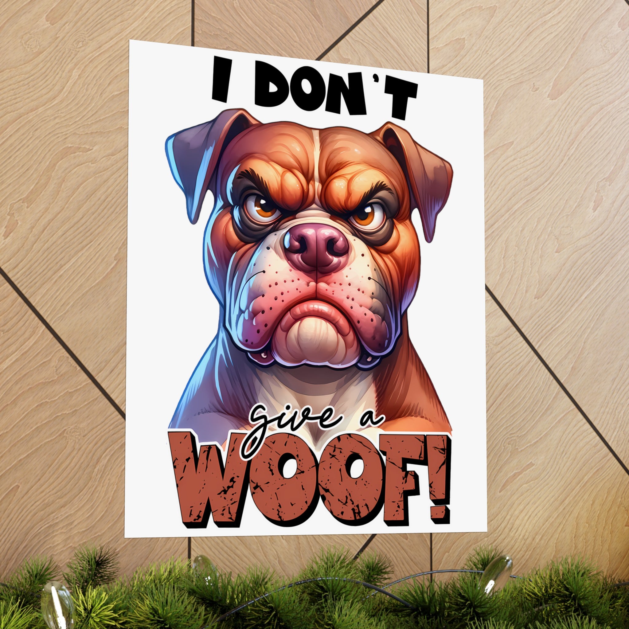 Funny Dog Wall Art Print, I Don't Give a Woof, Bulldog Poster, Cute and Humorous Home Decor, Animal Lover Gift, Office Wall Art Matte Vertical Posters