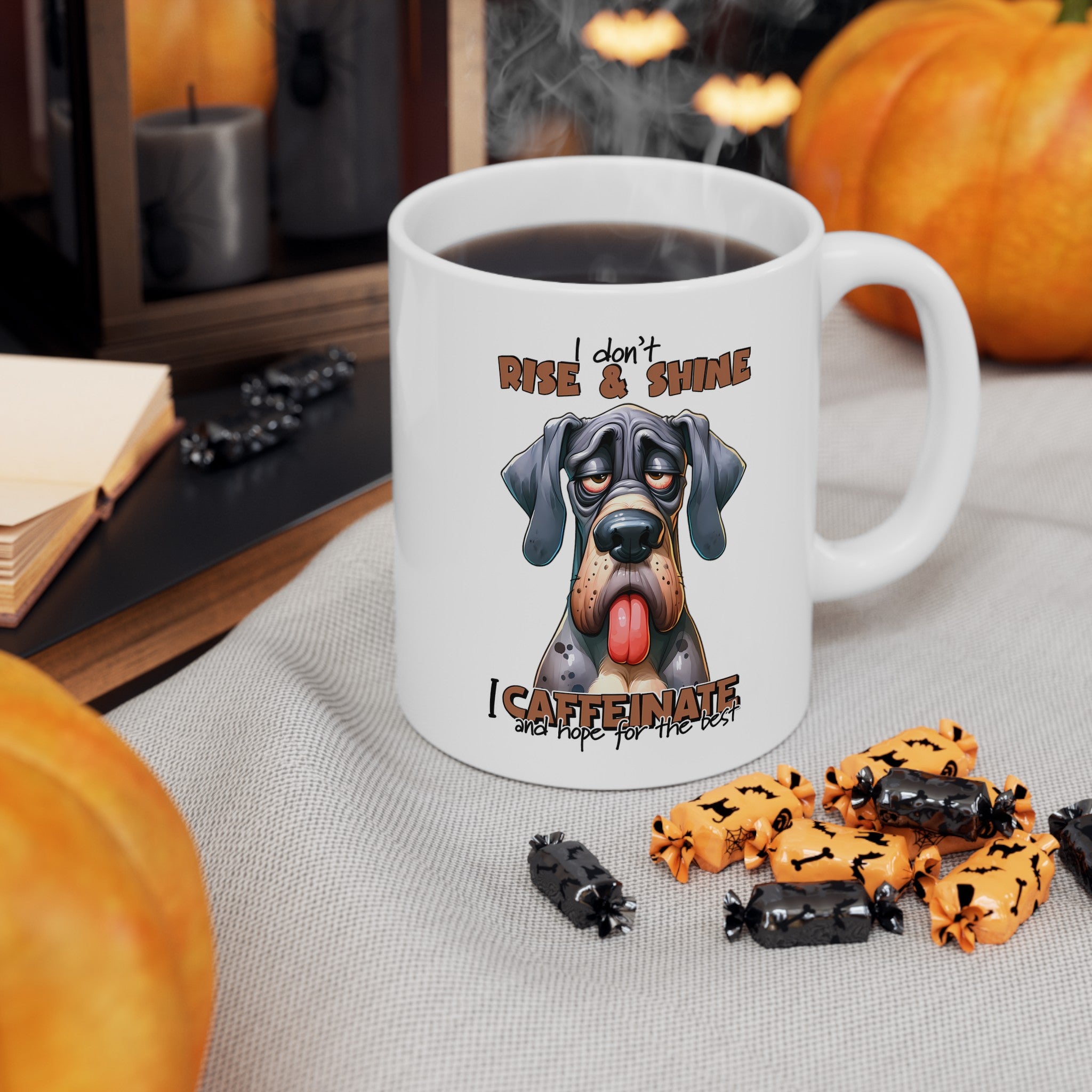 Funny Dog Mug, I Don't Rise and Shine I Caffeinate Mug, Dog Lover Gift, Humorous Coffee Cup, Lazy Dog Design, Cute Canine Art Mug Mug, (11oz, 15oz)