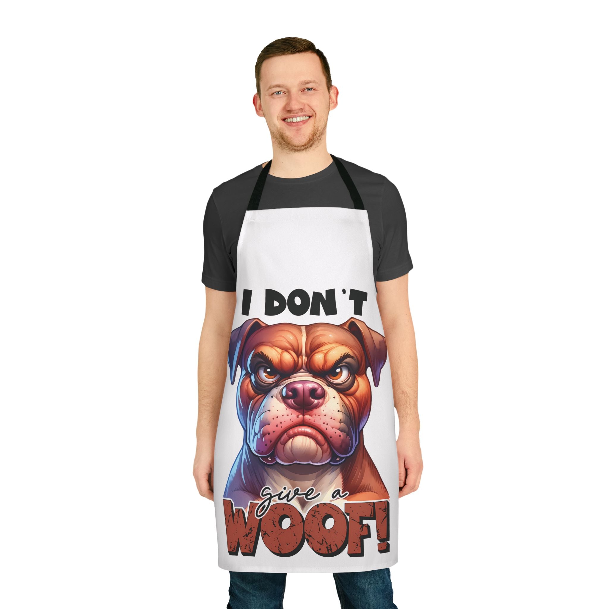 Funny Dog Apron, I Don't Give a Woof, Bulldog Lover Gift, Cute Pet Owner Apron, Humorous Canine Design, Unique Dog Meme Apron