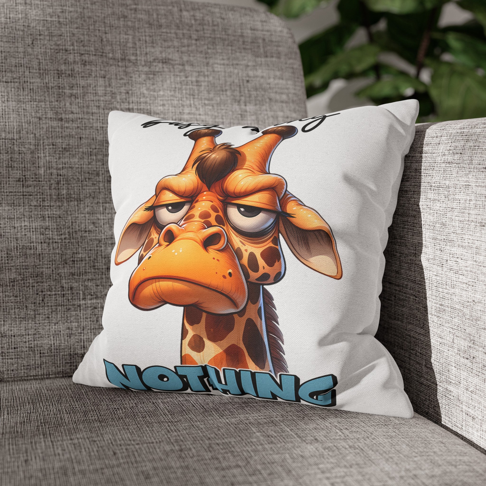 Funny Giraffe Pillow Cover, Busy Doing Nothing Pillow Cover, Animal Lover Decorative Pillow, Cute Animal Print Pillow Cover Spun Polyester Square Pillowcase