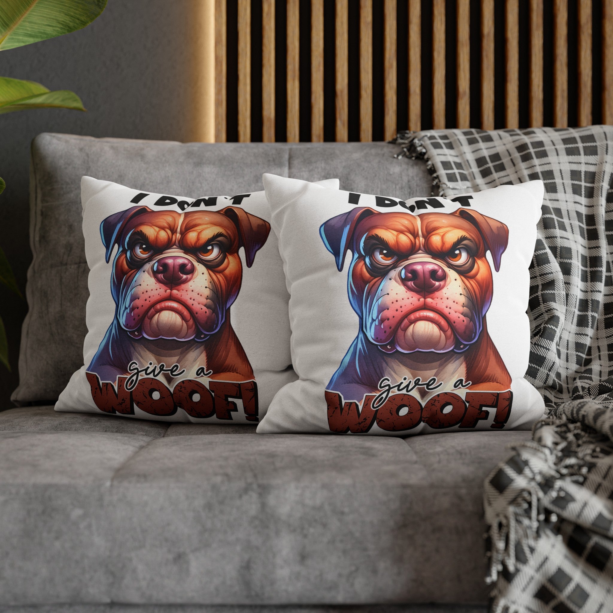 Funny Bulldog Pillow Case, I Don't Give a Woof Pillow Covers, Humorous Dog Lover Gift, Decorative Cushion Cover, Pet Lover Home Decor Spun Polyester Square Pillowcase