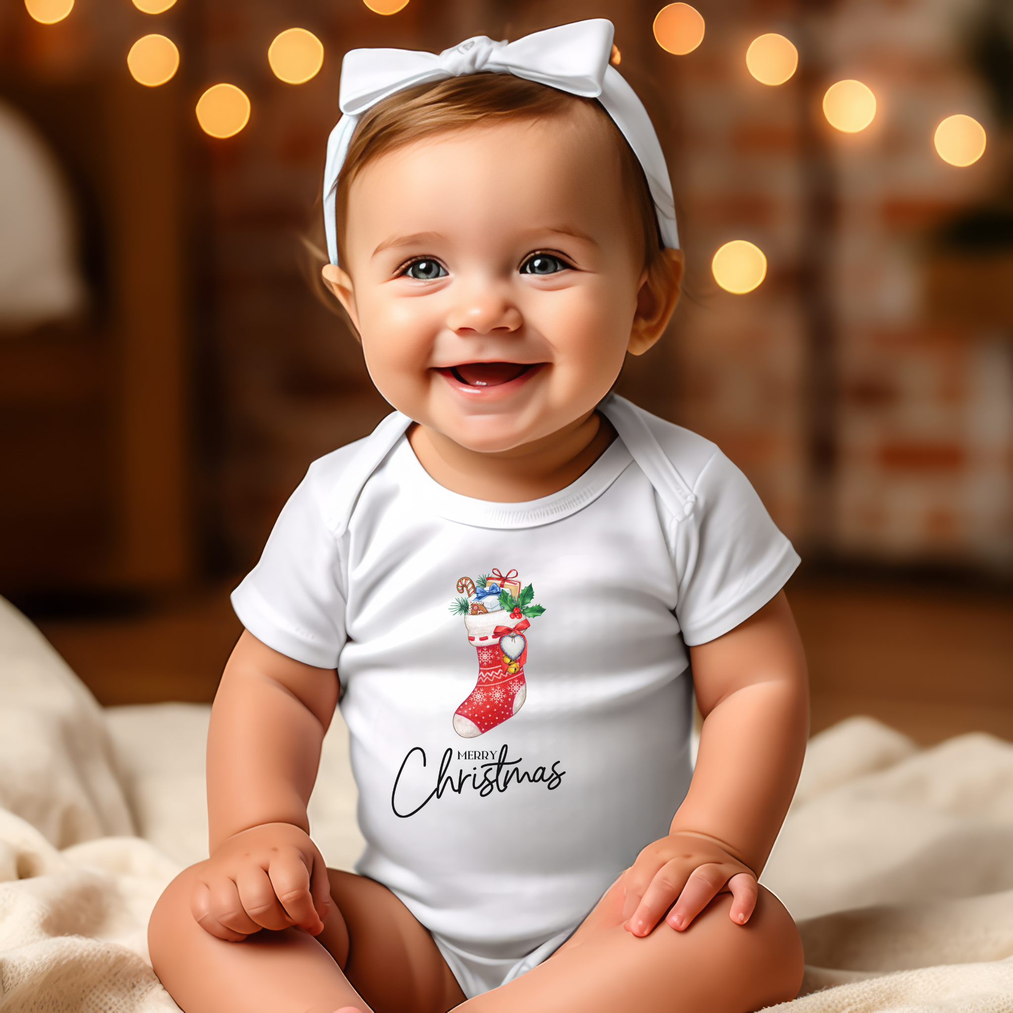 Merry Christmas stocking design Baby Onesie, Baby Bodysuit, 2023 stocking, stocking, Christmas present, mini stockin, christmas morning