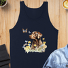 Charming Brown Dog with Butterflies and Flowers Men Tank-Top