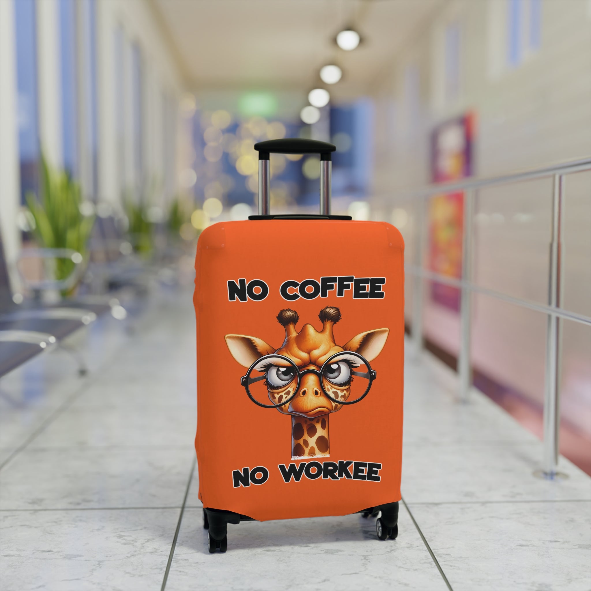 Funny Giraffe Luggage Cover, No Coffee No Workee Luggage Cover, Giraffe with Glasses Luggage Cover, Cute Animal Lover Gift, Coffee Lover Luggage Cover, Office Humor Gift Luggage Cover