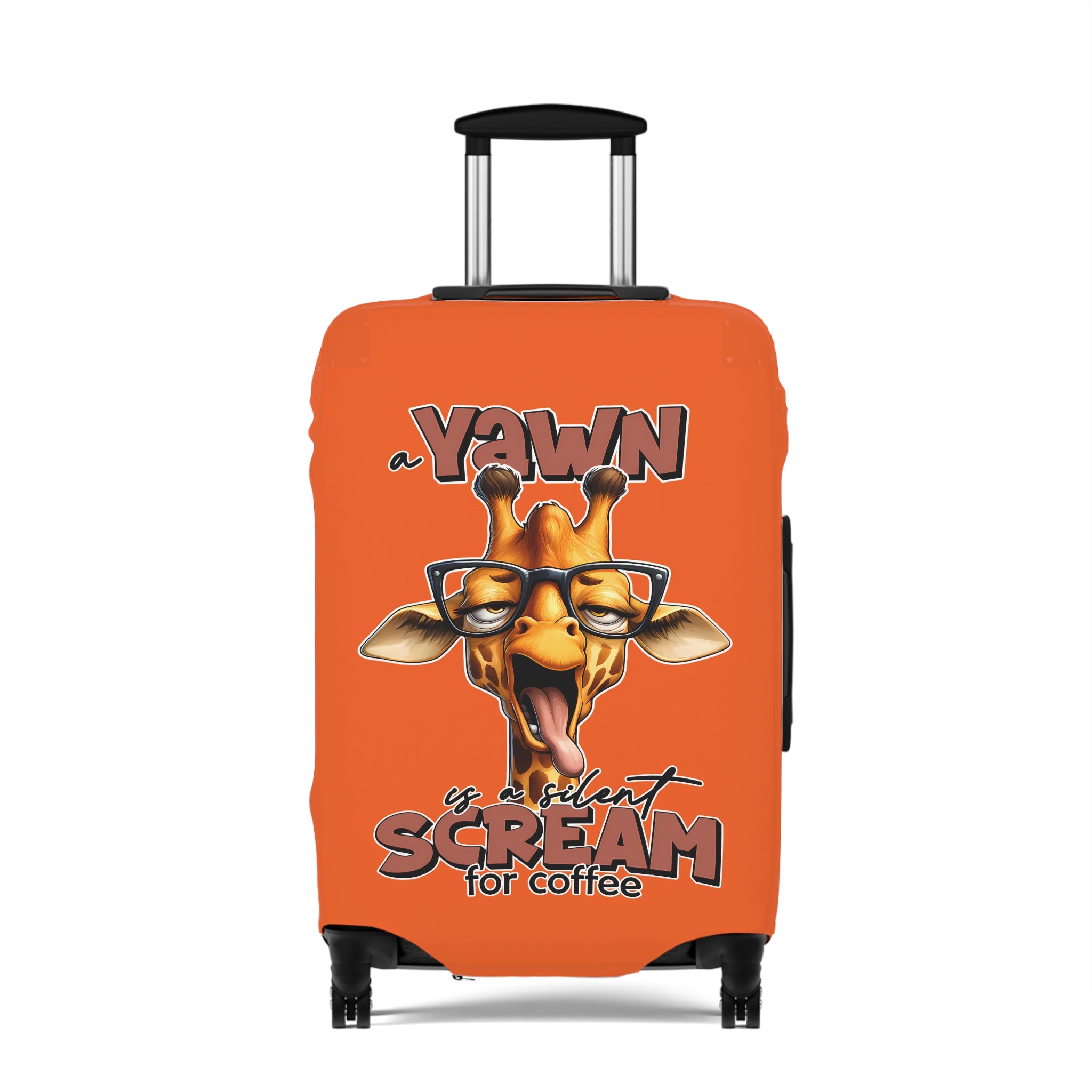 Funny Giraffe Luggage Cover, A Yawn Is A Silent Scream For Coffee, Animal Lover Coffee Luggage Cover, Cute Giraffe Design, Unique Luggage Cover, Humor Gift Luggage Cover