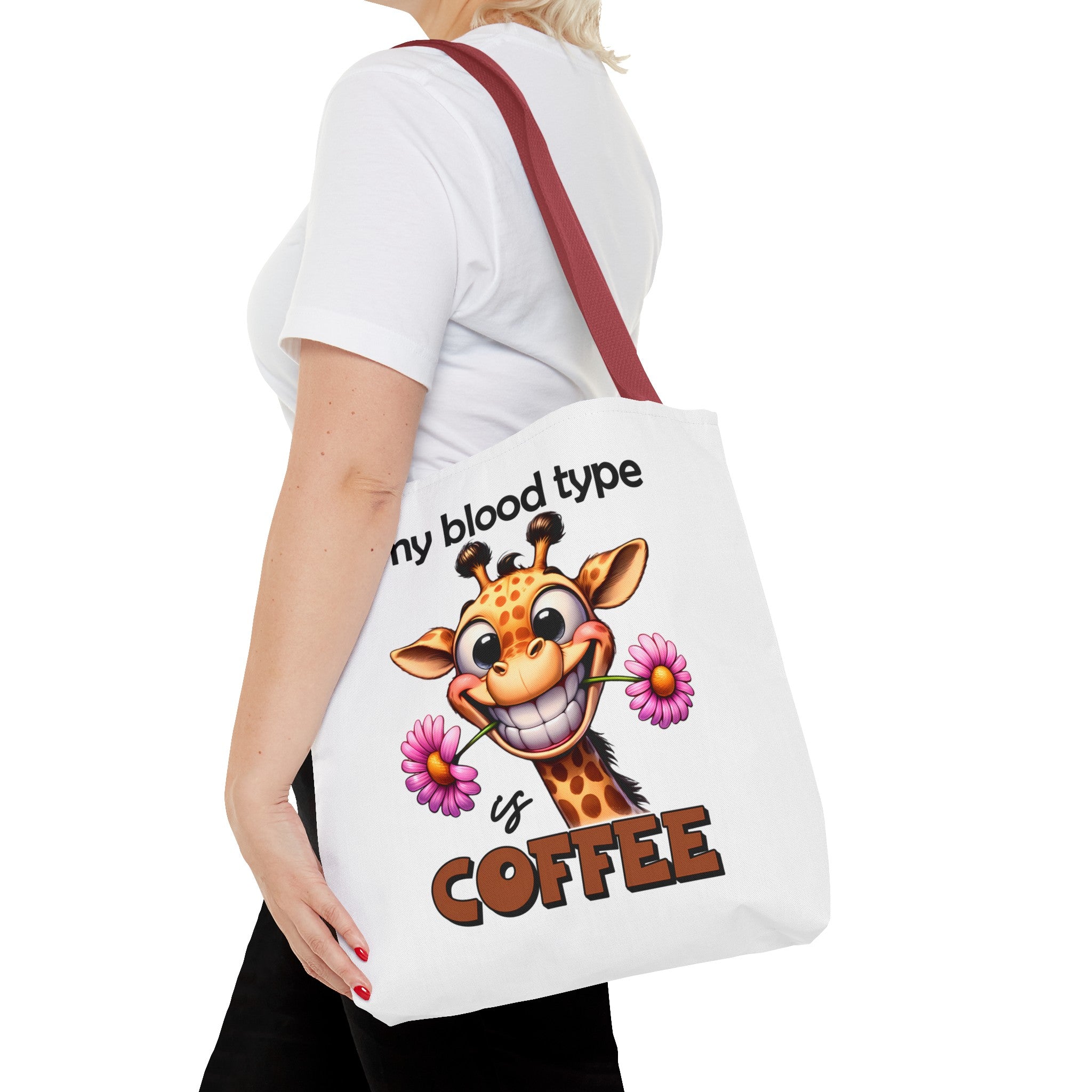 Funny Giraffe Tote Bag, My Blood Type is Coffee Tote Bag, Cute Animal Tote Bag, Fun Coffee Lover Gift, Quirky Giraffe Art Bag Tote Tote Bag