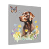 Charming Brown Dog with Butterflies and Flowers  Canvas Gallery Wraps