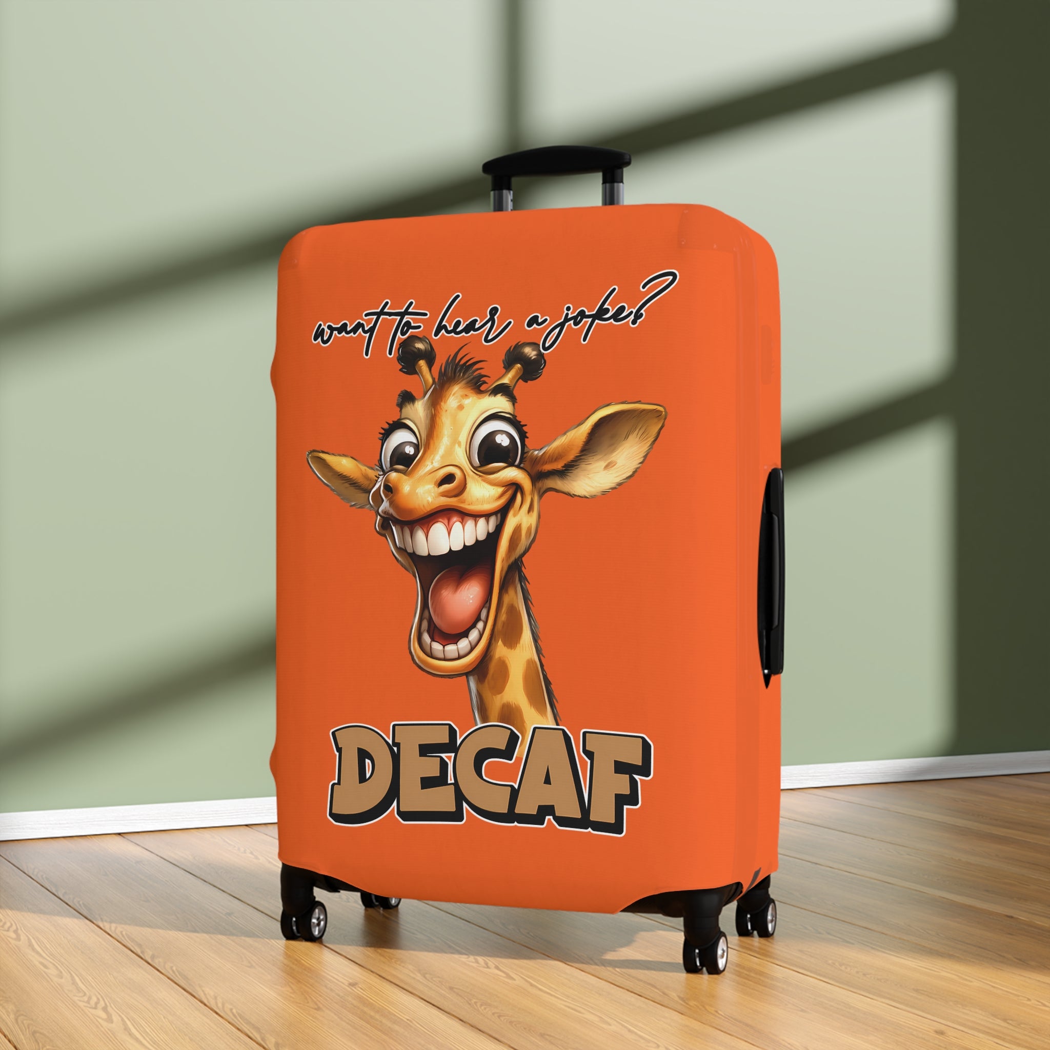 Funny Giraffe Joke Luggage Cover, Decaf Coffee Luggage Cover, Humorous Animal Lover Gift, Unique Coffee Cup, Perfect for Gag Gifts, Cute Animal Luggage Cover