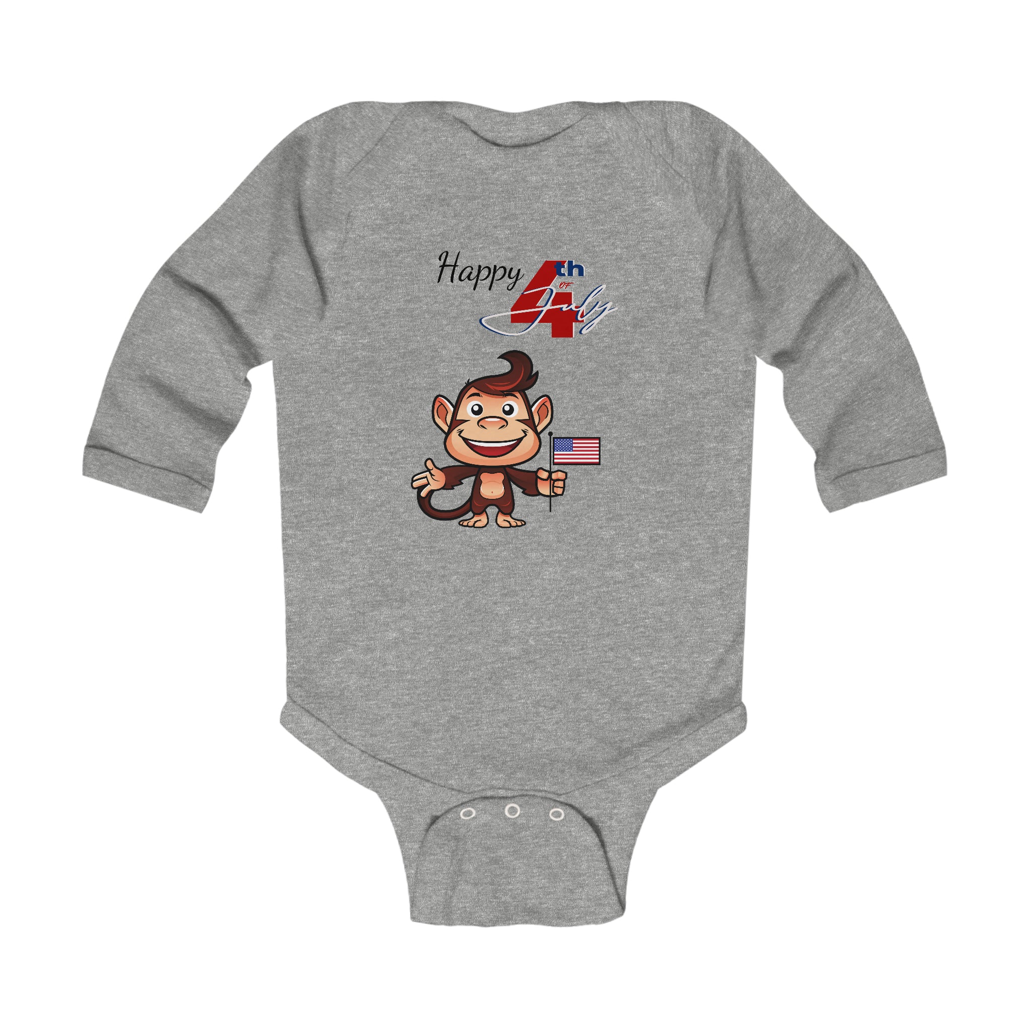 Happy 4th of July Cute Monkey design Long Sleeve Baby Bodysuit
