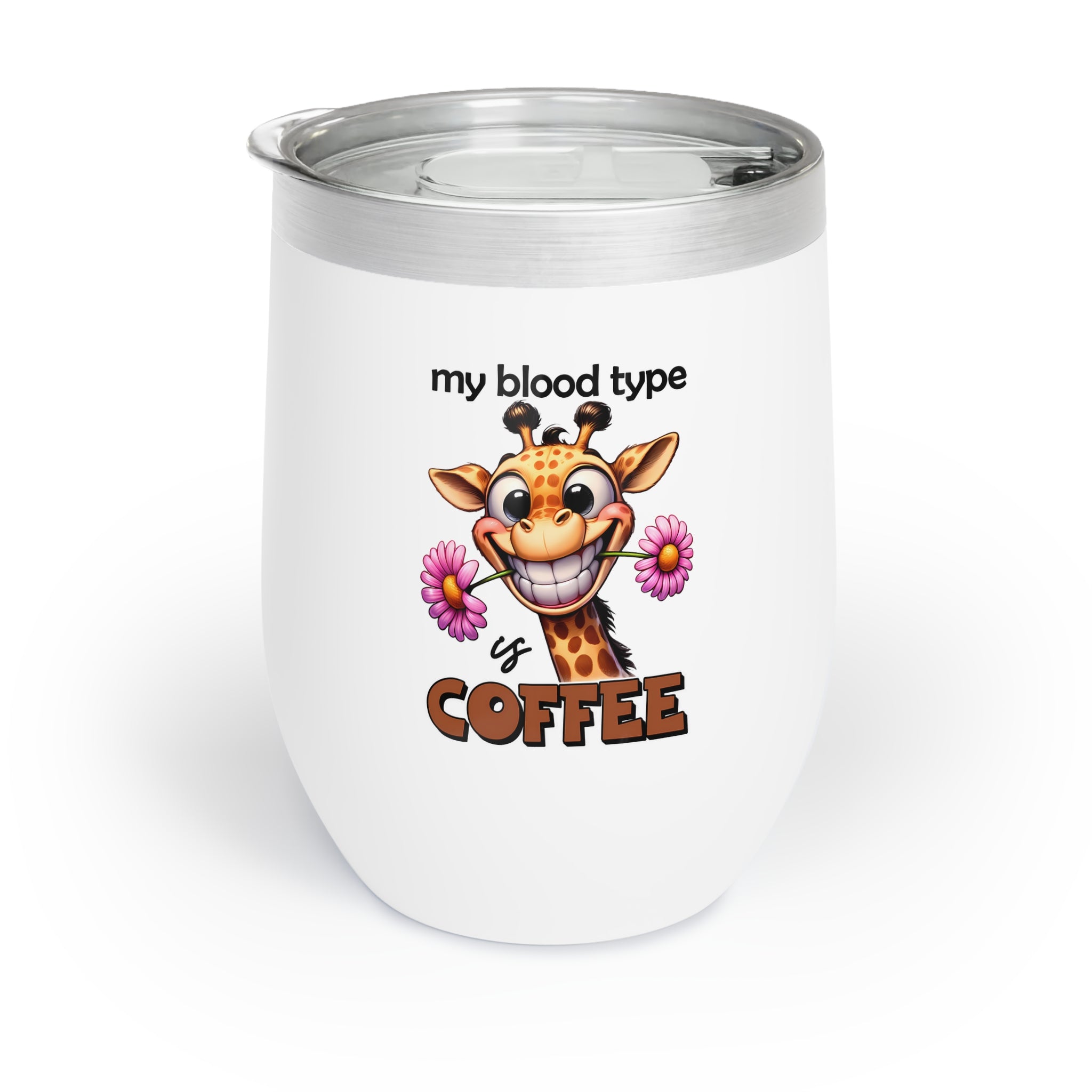 Funny Giraffe Wine Tumbler, My Blood Type Is Coffee, Cute Animal Lover Gift, Adorable Coffee Enthusiast, Unique Tumbler For Giraffe Fans Wine Tumbler