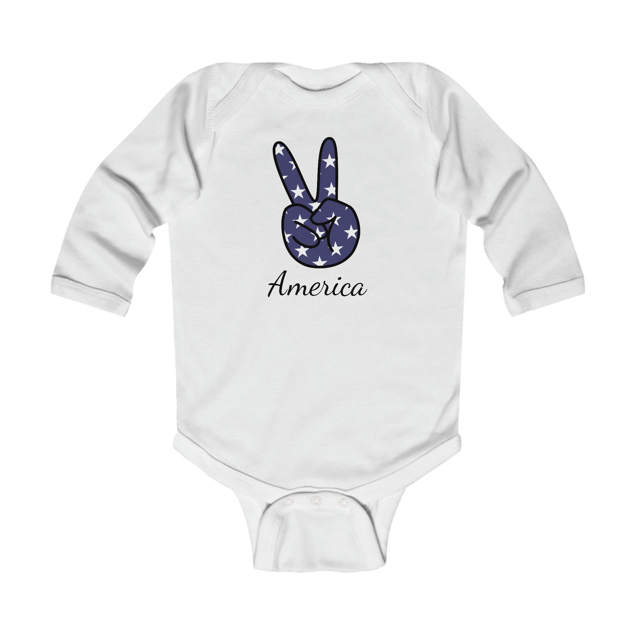 America Piece Sign Design Long Sleeve Baby Bodysuit