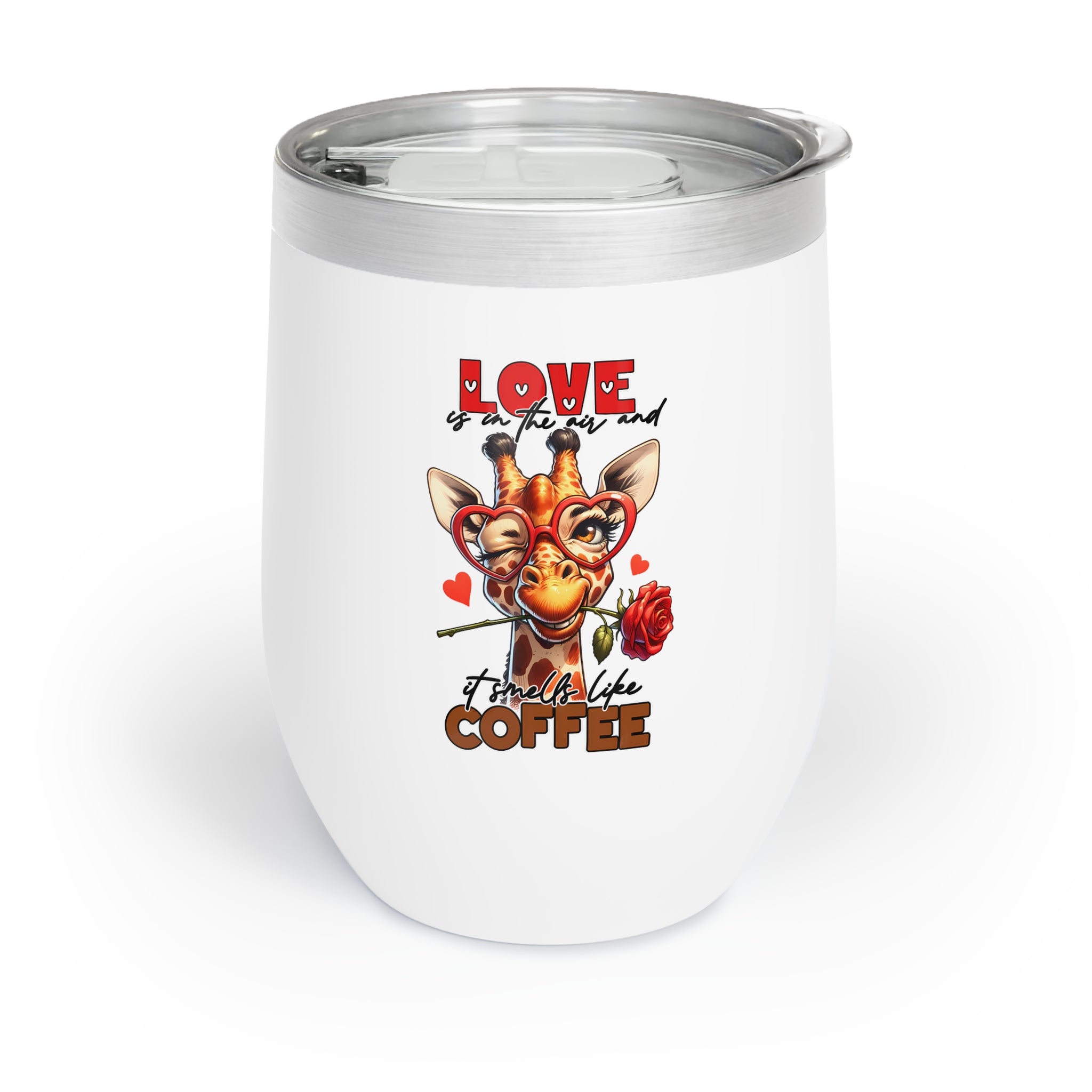 Love is in the air tumbler, Smells like coffee tumbler, Giraffe tumbler with rose, Cute animal tumbler, Unique wine tumbler Wine Tumbler