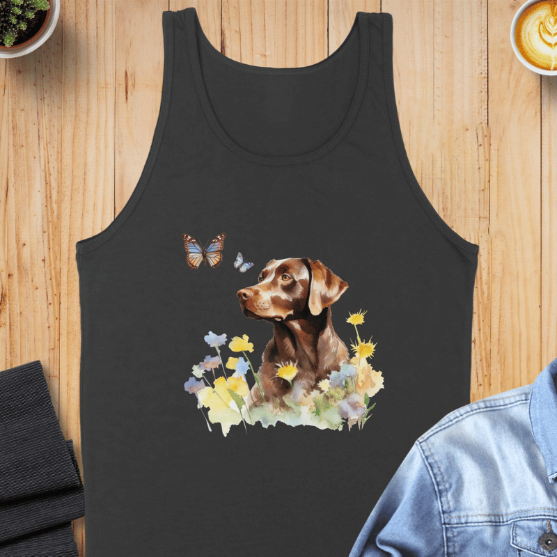 Charming Brown Dog with Butterflies and Flowers Men Tank-Top