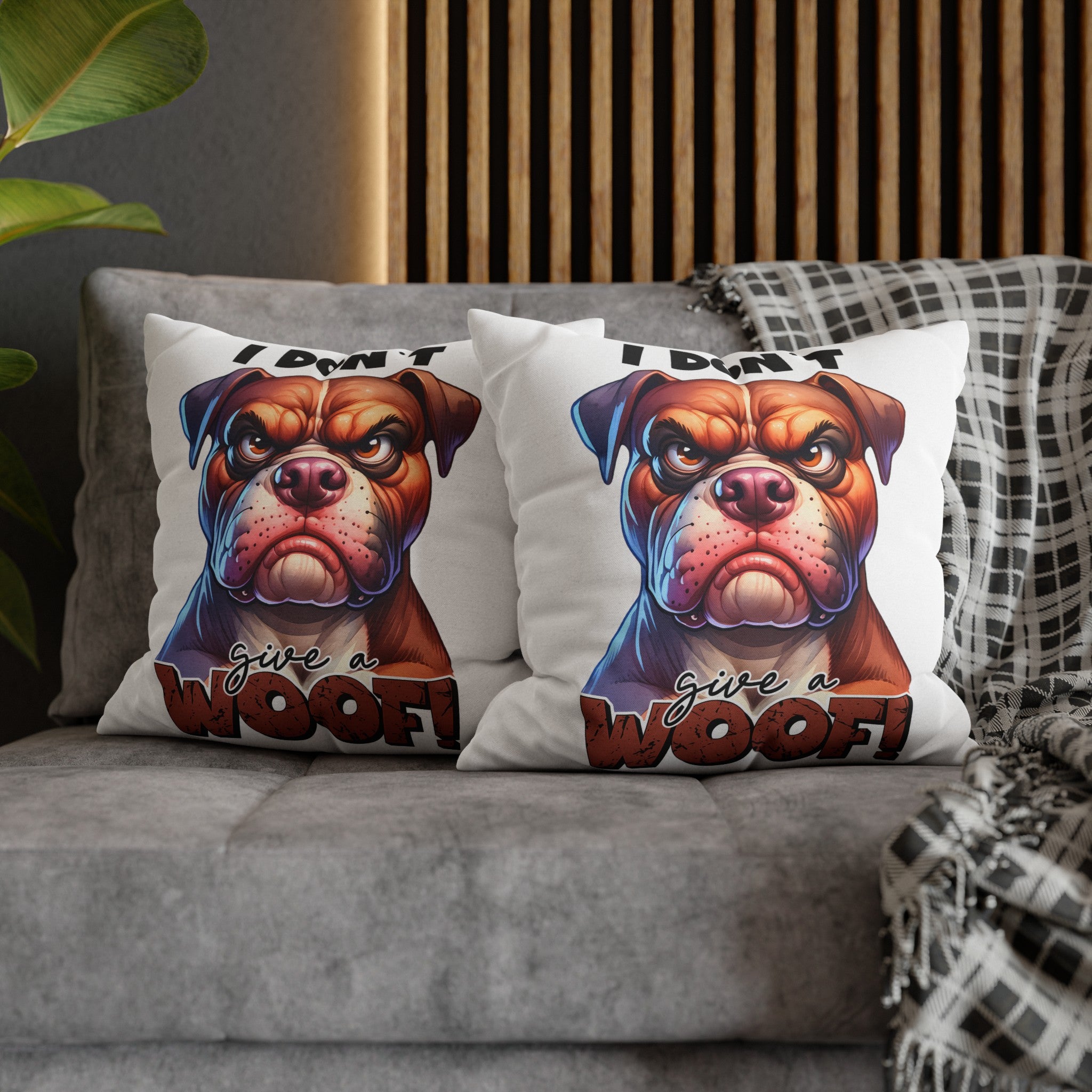 Funny Bulldog Pillow Case, I Don't Give a Woof Pillow Covers, Humorous Dog Lover Gift, Decorative Cushion Cover, Pet Lover Home Decor Spun Polyester Square Pillowcase