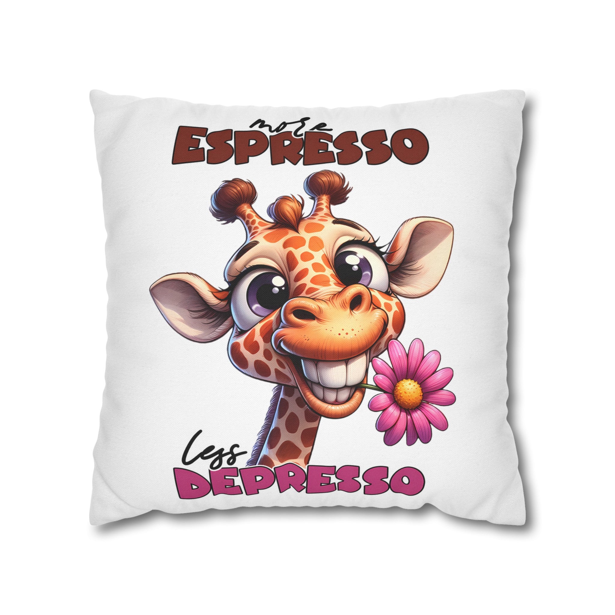 Funny Giraffe Pillow Cover, More Espresso Less Depresso Pillow, Cute Giraffe Pillow Decor, Animal Lover Gift, Kids Room Decor Spun Polyester Square Pillowcase