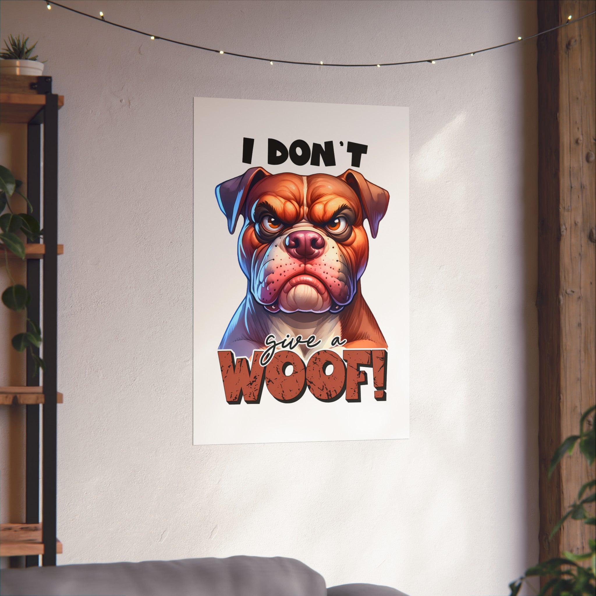 Funny Dog Wall Art Print, I Don't Give a Woof, Bulldog Poster, Cute and Humorous Home Decor, Animal Lover Gift, Office Wall Art Matte Vertical Posters