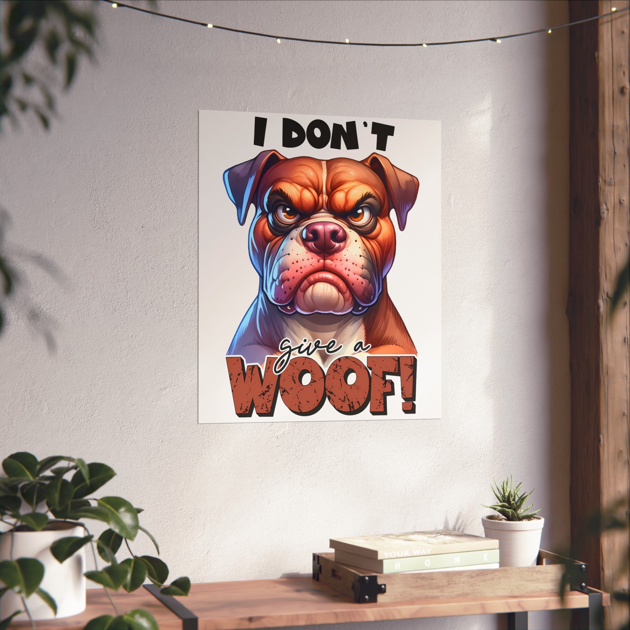 Funny Dog Wall Art Print, I Don't Give a Woof, Bulldog Poster, Cute and Humorous Home Decor, Animal Lover Gift, Office Wall Art Matte Vertical Posters