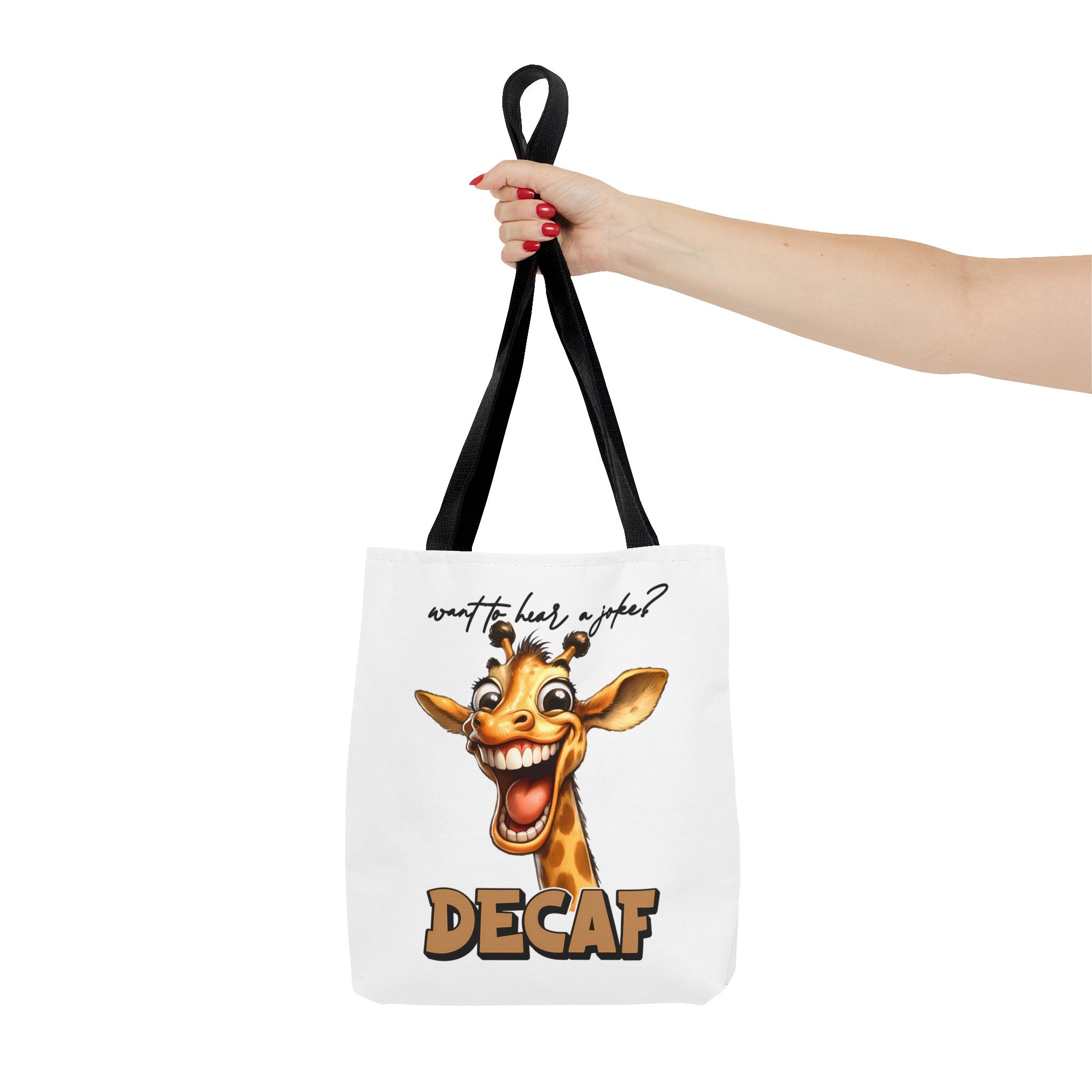 Funny Giraffe Tote Bag, Want to Hear a Joke Decaf Design, Cute Animal Humor, Unique Gift Idea, Reusable Shopping Bag Tote Tote Bag