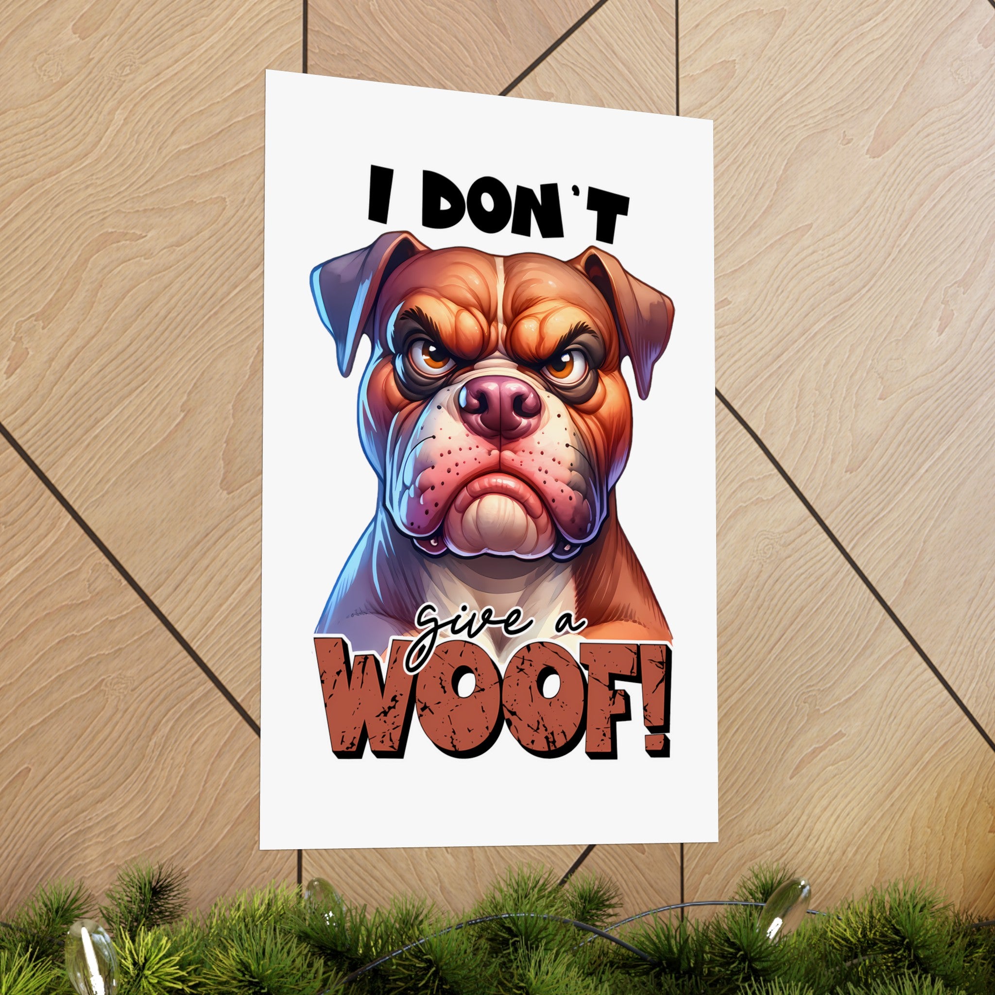 Funny Dog Wall Art Print, I Don't Give a Woof, Bulldog Poster, Cute and Humorous Home Decor, Animal Lover Gift, Office Wall Art Matte Vertical Posters