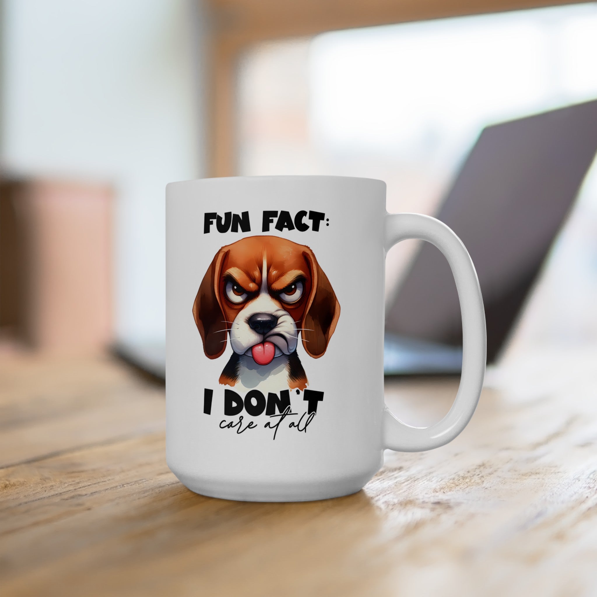 Funny Beagle Mug, Fun Fact I Don't Care Mug, Cute Dog Mug, Sarcastic Coffee Mug, Humorous Pet Mug, Gift for Dog Lovers Ceramic Mug, (11oz, 15oz)