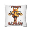 Funny Giraffe Pillow Case, A Yawn is a Silent Scream for Coffee, Humorous Pillow Cover, Animal Art, Coffee Lover Gift, Decorative Cushion Spun Polyester Square Pillowcase