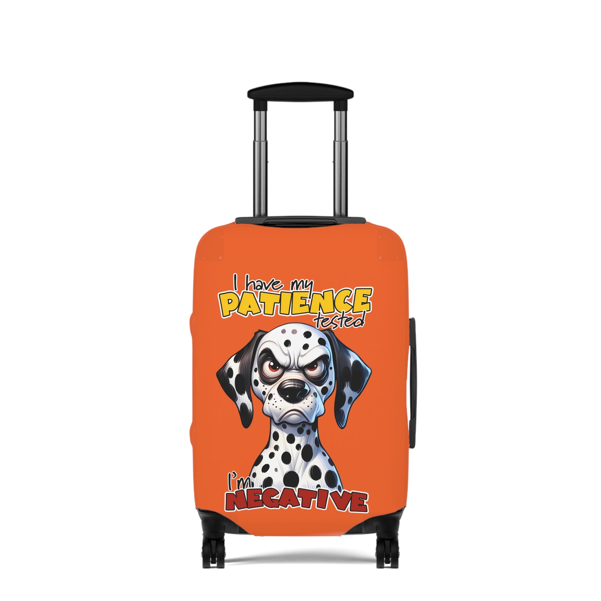 Funny Dalmatian Dog Luggage Cover, Humorous Luggage Cover, Dog Lover Gift, Patience Tested Luggage Cover, Sarcasm Luggage Cover, Bold Statement Mug, Novelty Gift Luggage Cover