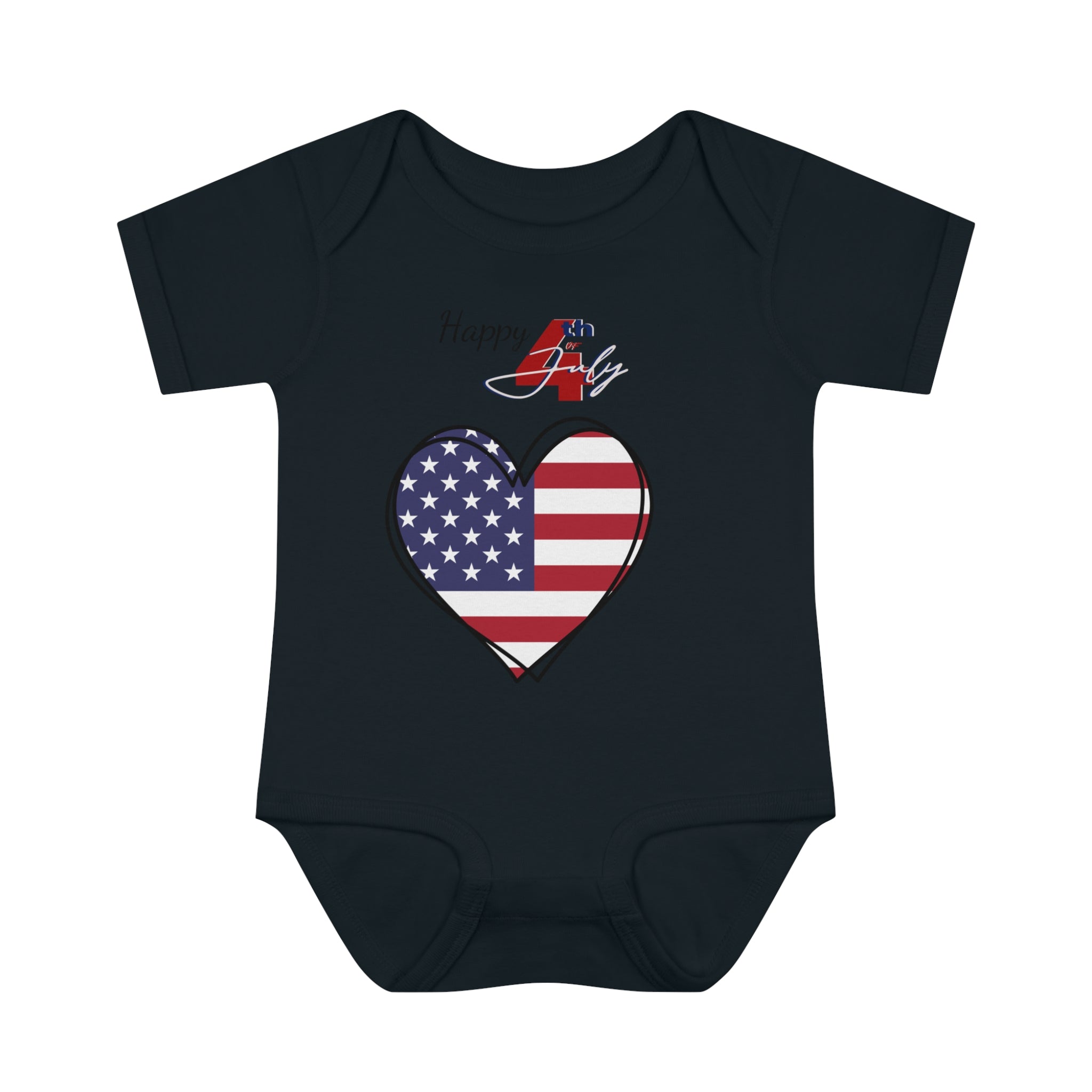 Happy 4th of July American Flag Big Heart design Baby Bodysuit