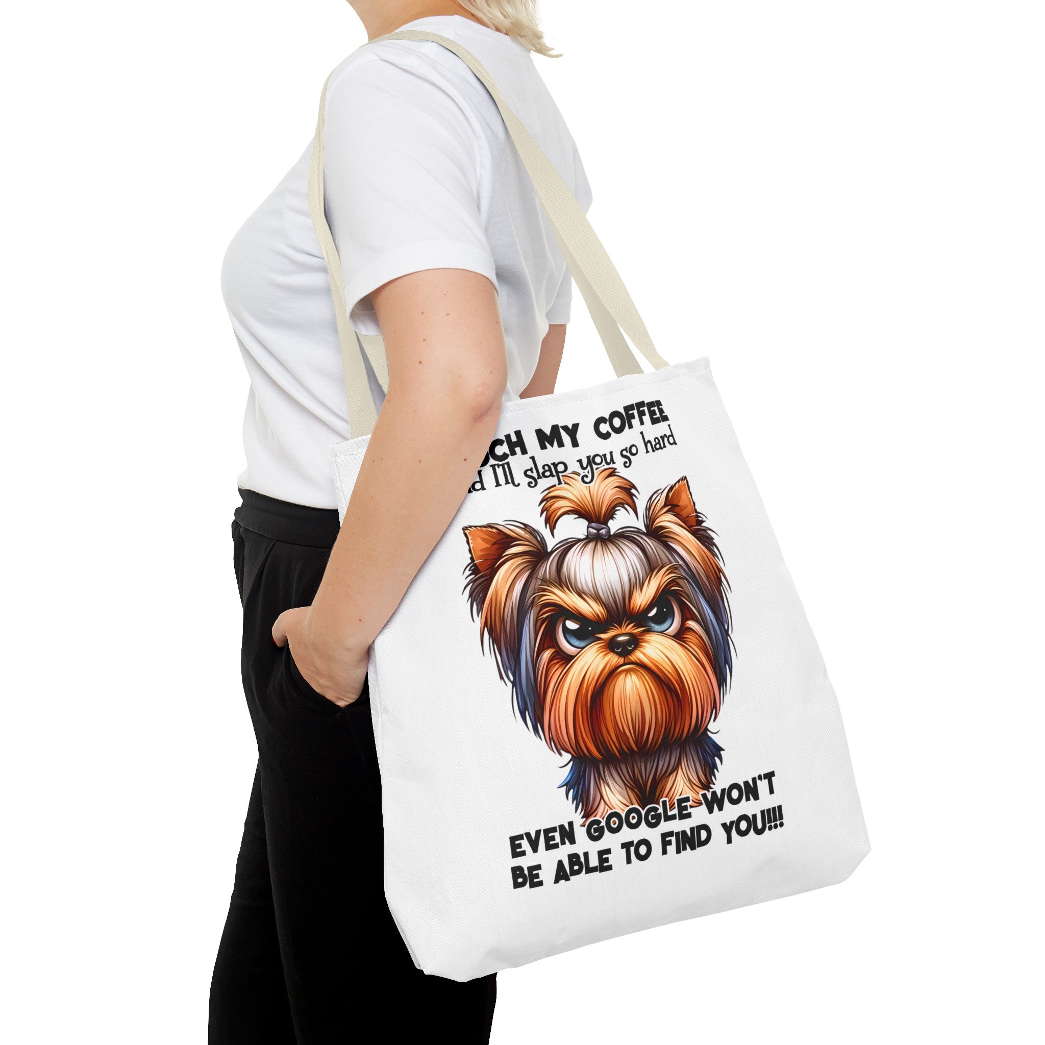 Funny Dog Tote Bag, Coffee Lover Tote Bag, Humorous Dog Art Tote, Cute Yorkshire Terrier Design, Unique Gift for Dog OwnersTote Tote Bag