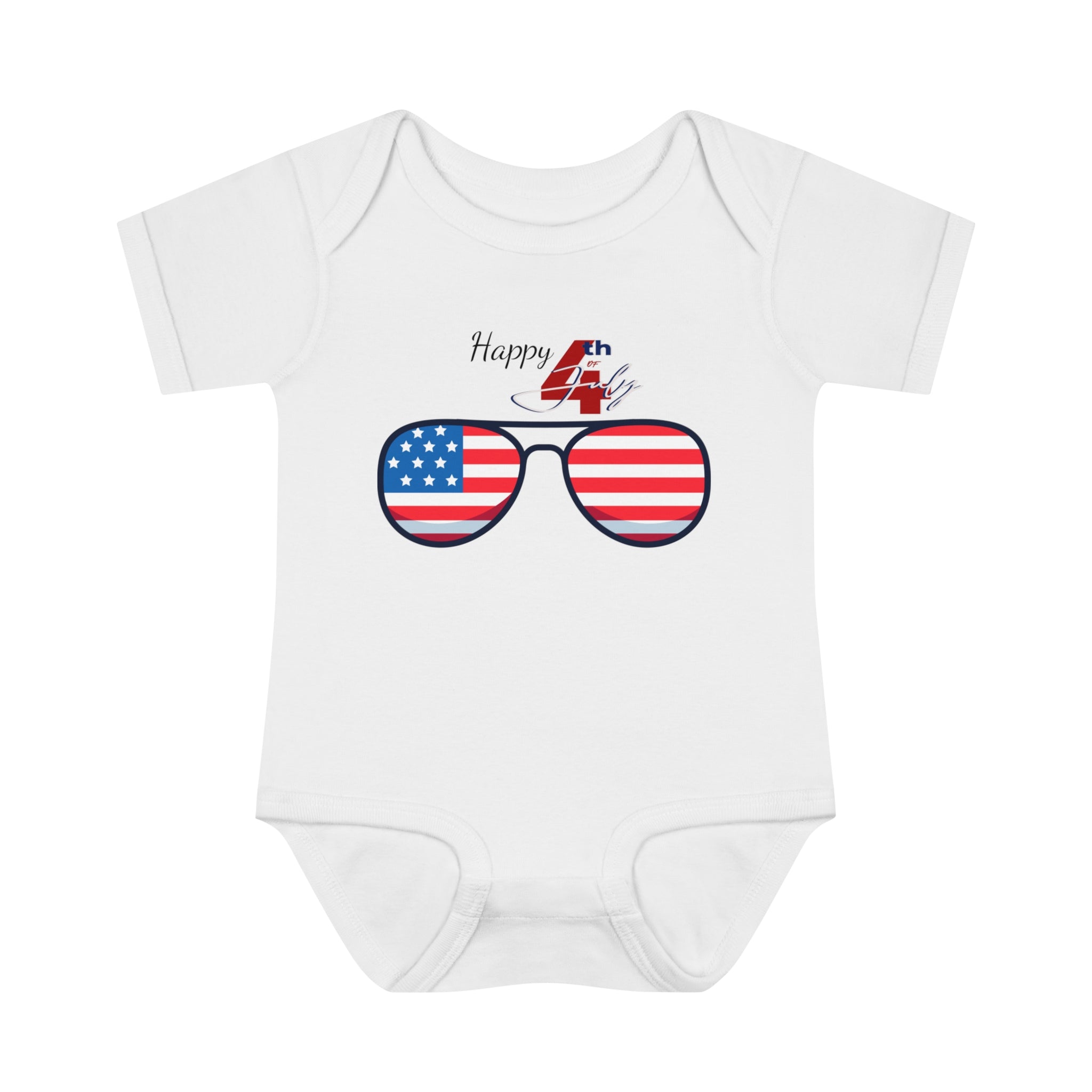 Happy 4th of July American Flag Sunglass Baby Bodysuit