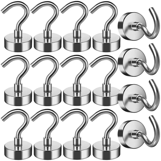 1 6-20 Pcs 16 MM Strong Magnetic Hooks Heavy Duty Wall Hooks Hanger Super Strong Neodymium Magnet Hooks for Home Kitchen Coat Cup