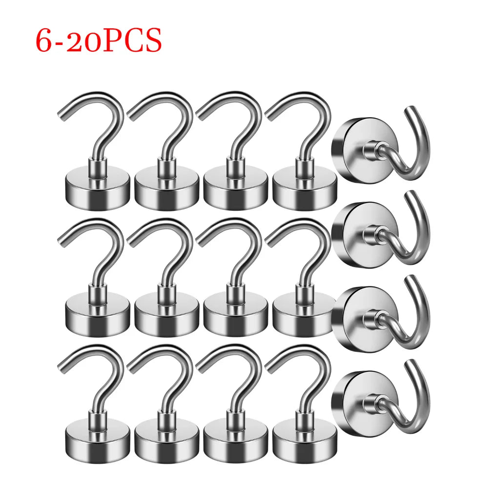 1 6-20 Pcs 16 MM Strong Magnetic Hooks Heavy Duty Wall Hooks Hanger Super Strong Neodymium Magnet Hooks for Home Kitchen Coat Cup