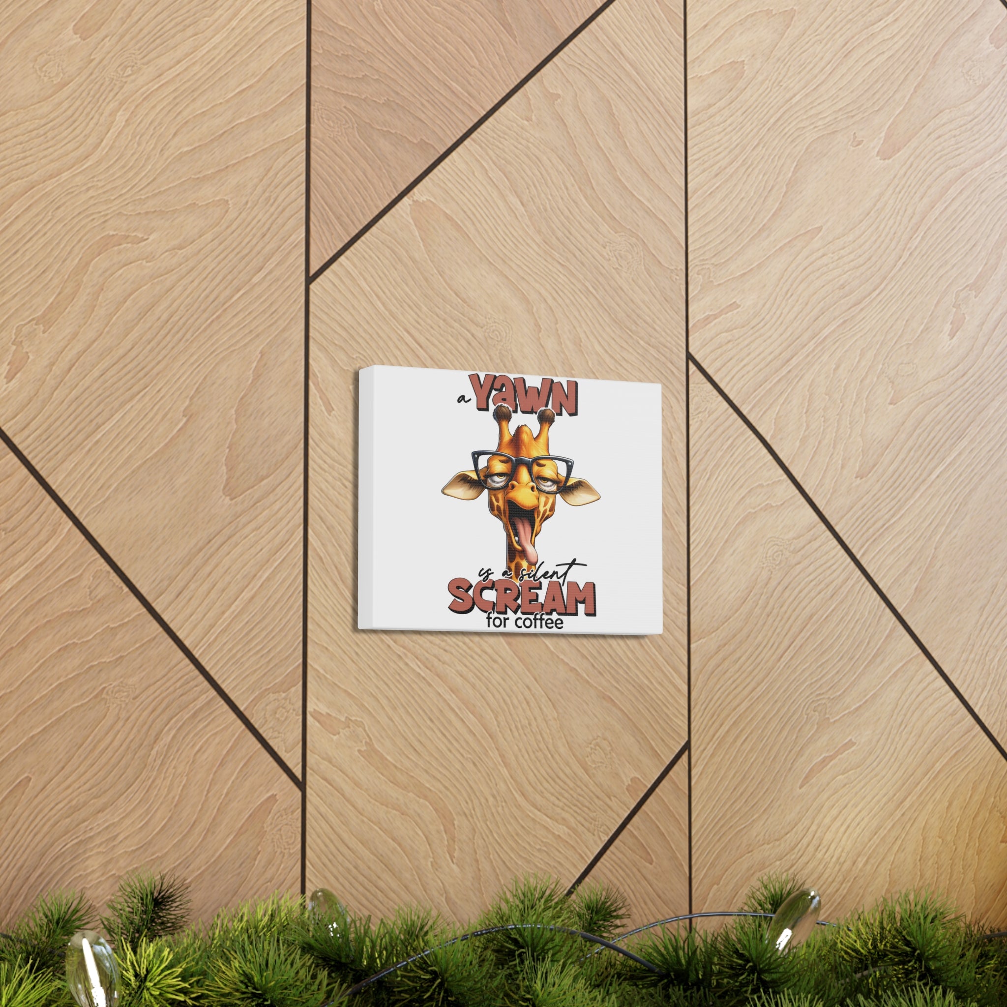 Funny Giraffe Wall Art, A Yawn is a Silent Scream for Coffee, Humorous Office Decor, Animal Lover Gift, Unique Canvas Gallery Wrap Canvas Gallery Wraps