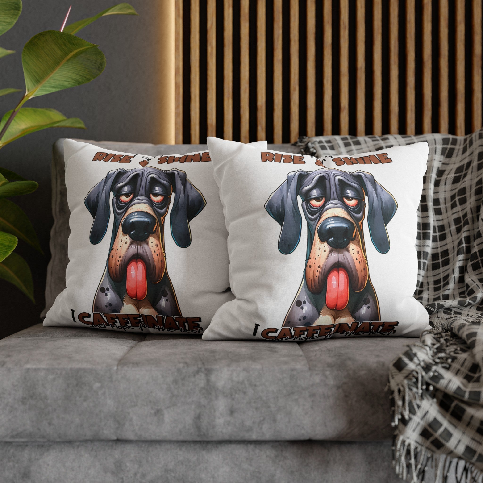 Funny Dog Pillow Cover, I Don't Rise And Shine I Caffeinate Pillow Case, Humorous Pet Lover Gift, Dog-Lover Decor, Cute Dog Pillow Cover Spun Polyester Square Pillowcase