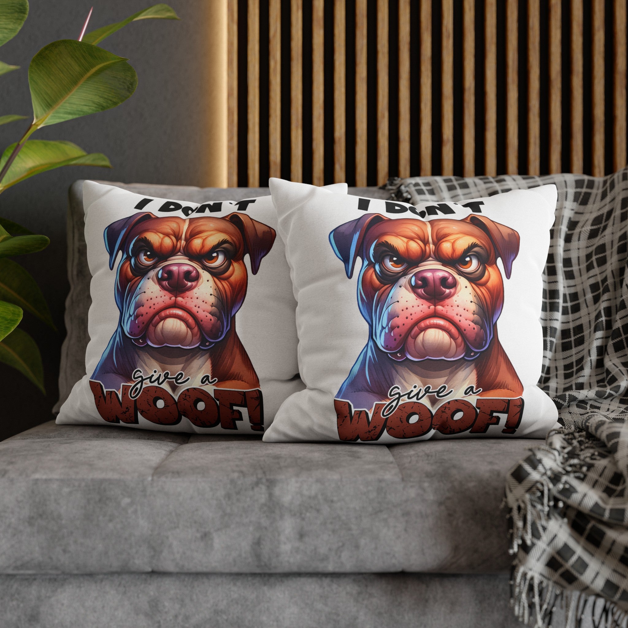 Funny Bulldog Pillow Case, I Don't Give a Woof Pillow Covers, Humorous Dog Lover Gift, Decorative Cushion Cover, Pet Lover Home Decor Spun Polyester Square Pillowcase