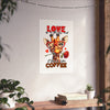 Love Is In The Air Giraffe Wall Art, Coffee Quote Poster, Heart Glasses Giraffe Print, Rose In Mouth Giraffe Decor, Cute Animal Lover Gift Matte Vertical Posters