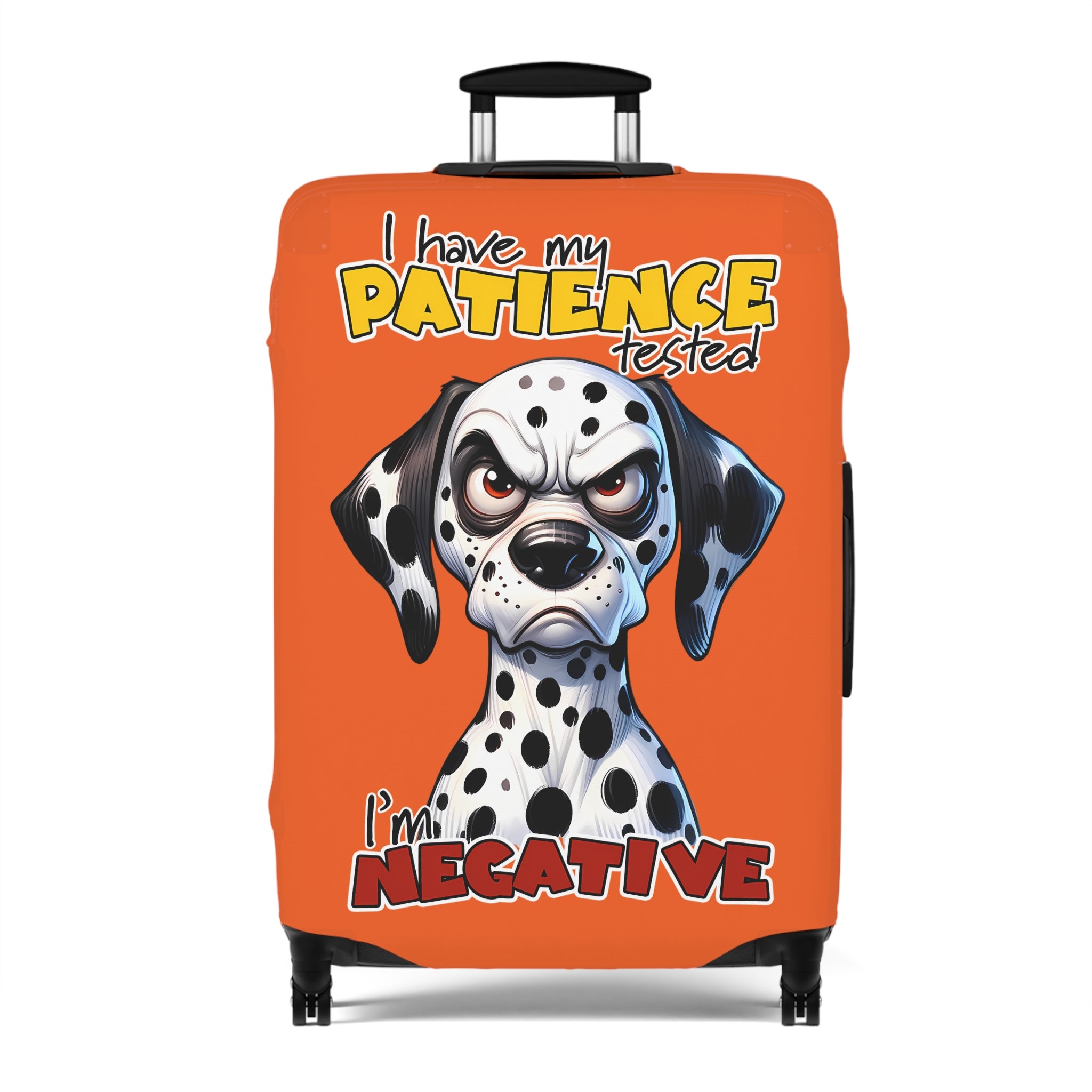 Funny Dalmatian Dog Luggage Cover, Humorous Luggage Cover, Dog Lover Gift, Patience Tested Luggage Cover, Sarcasm Luggage Cover, Bold Statement Mug, Novelty Gift Luggage Cover