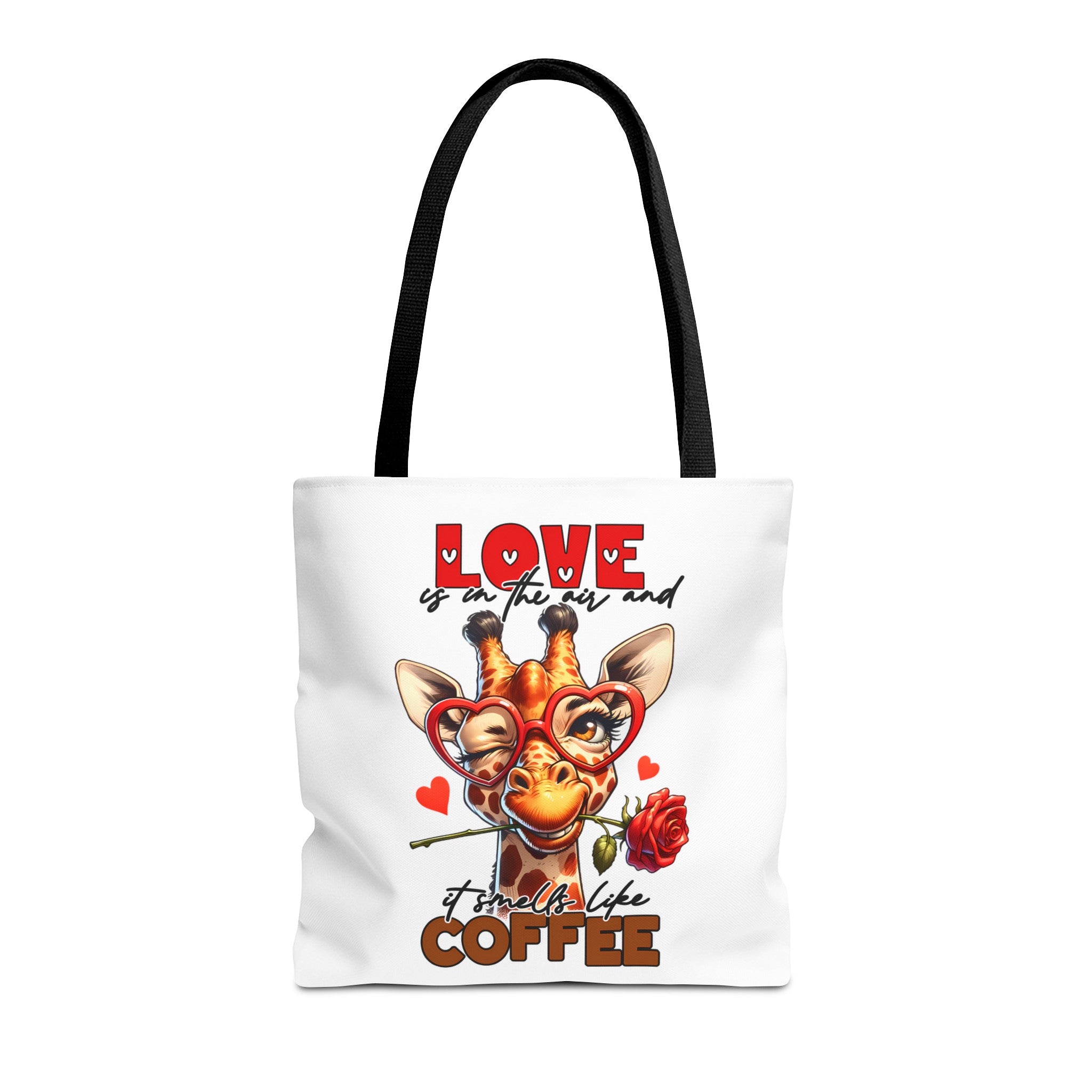 Love Is In The Air Giraffe Tote Bag, Cute Coffee Lover Giraffe Tote Bag, Funny Giraffe With Rose Tote Bag, Valentine's Day Gift Tote Bag Tote Tote Bag