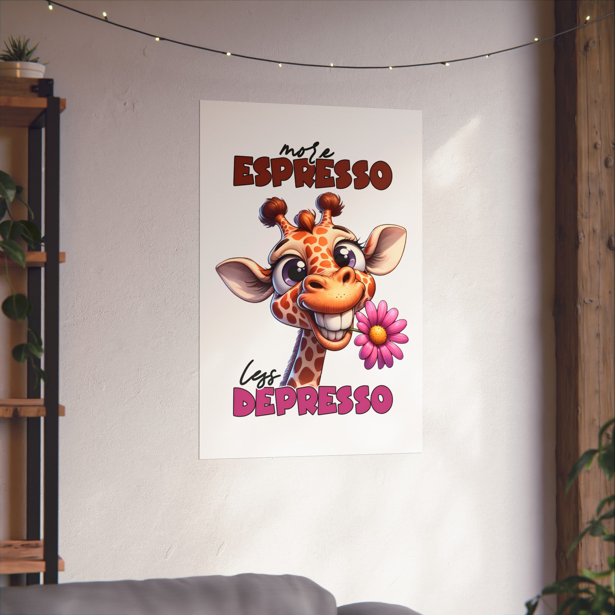 More Espresso Less Depresso Funny Giraffe Wall Art Print, Cute Animal Poster, Motivational Quote Artwork, Nursery Decor, Kids Room Decor Matte Vertical Posters