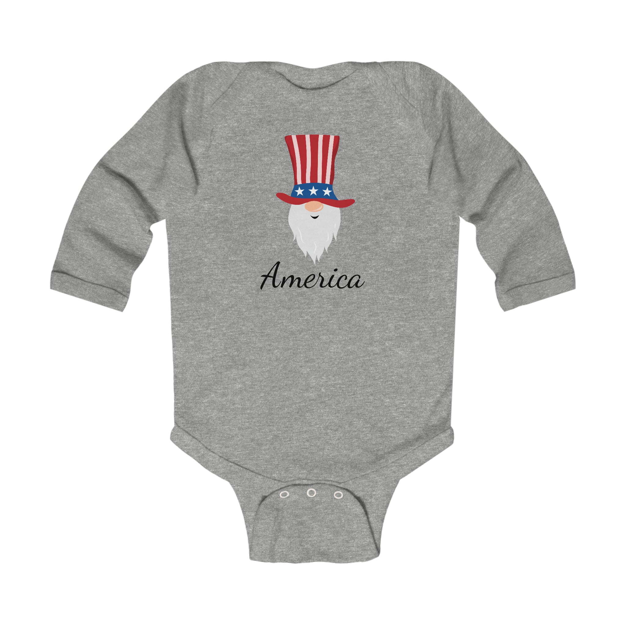 America Design Gnome Long Sleeve Baby Bodysuit