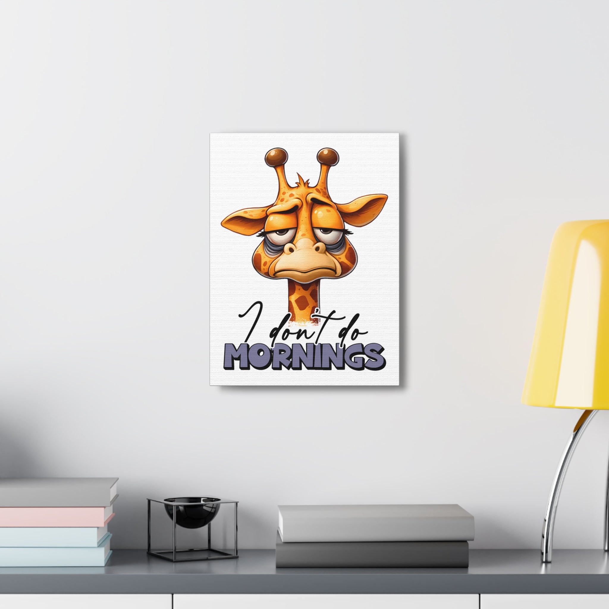 Funny Giraffe Wall Art, "I Don't Do Mornings" Quote Canvas Gallery Wraps