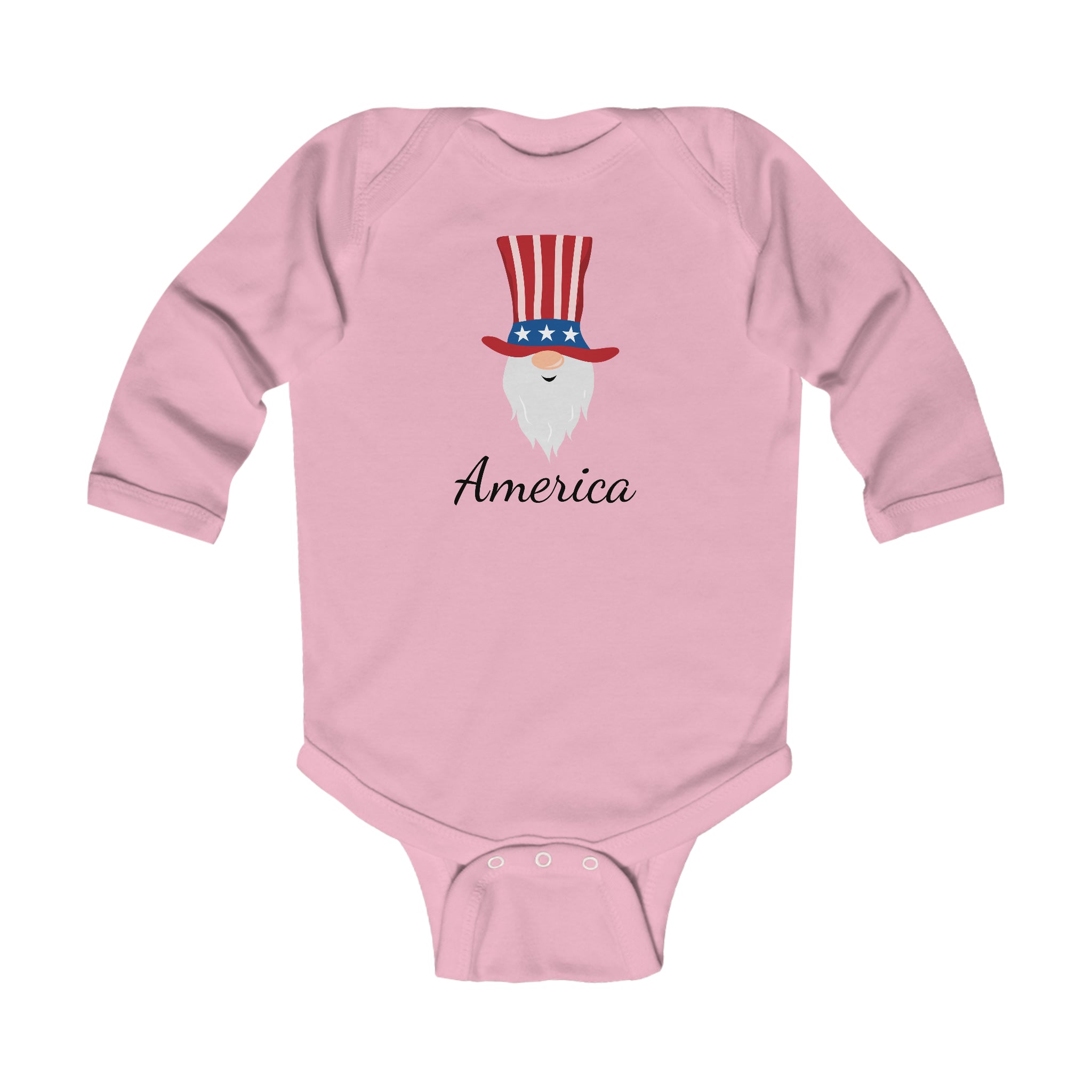 America Design Gnome Long Sleeve Baby Bodysuit