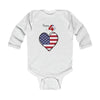 Load image into Gallery viewer, Happy 4th of July American Flag Big Heart design Long Sleeve Baby Bodysuit