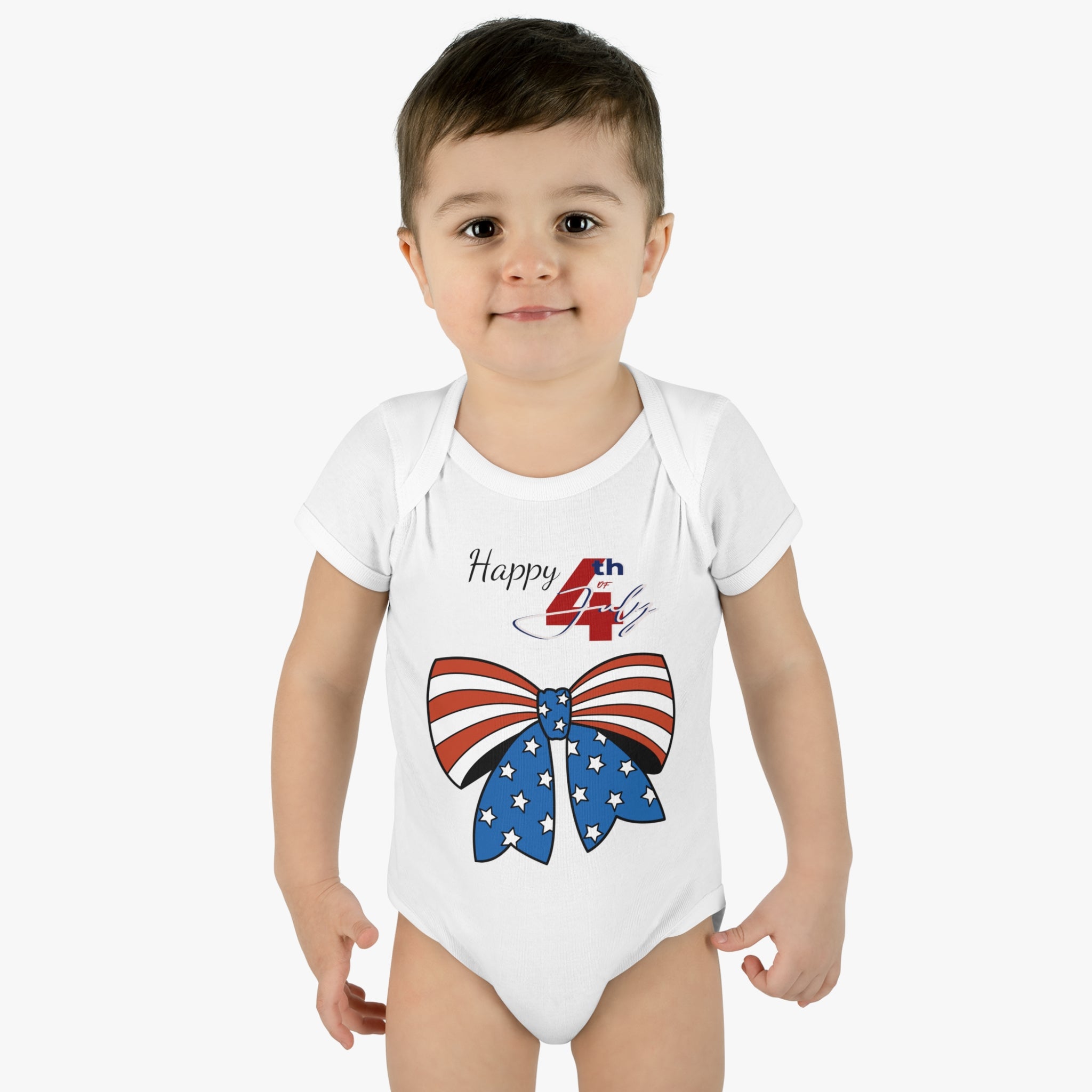 Happy 4th of July American Flag design Bow Tie Baby Bodysuit