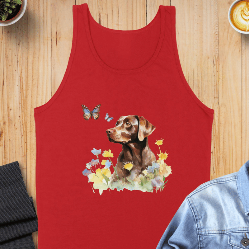 Charming Brown Dog with Butterflies and Flowers Men Tank-Top