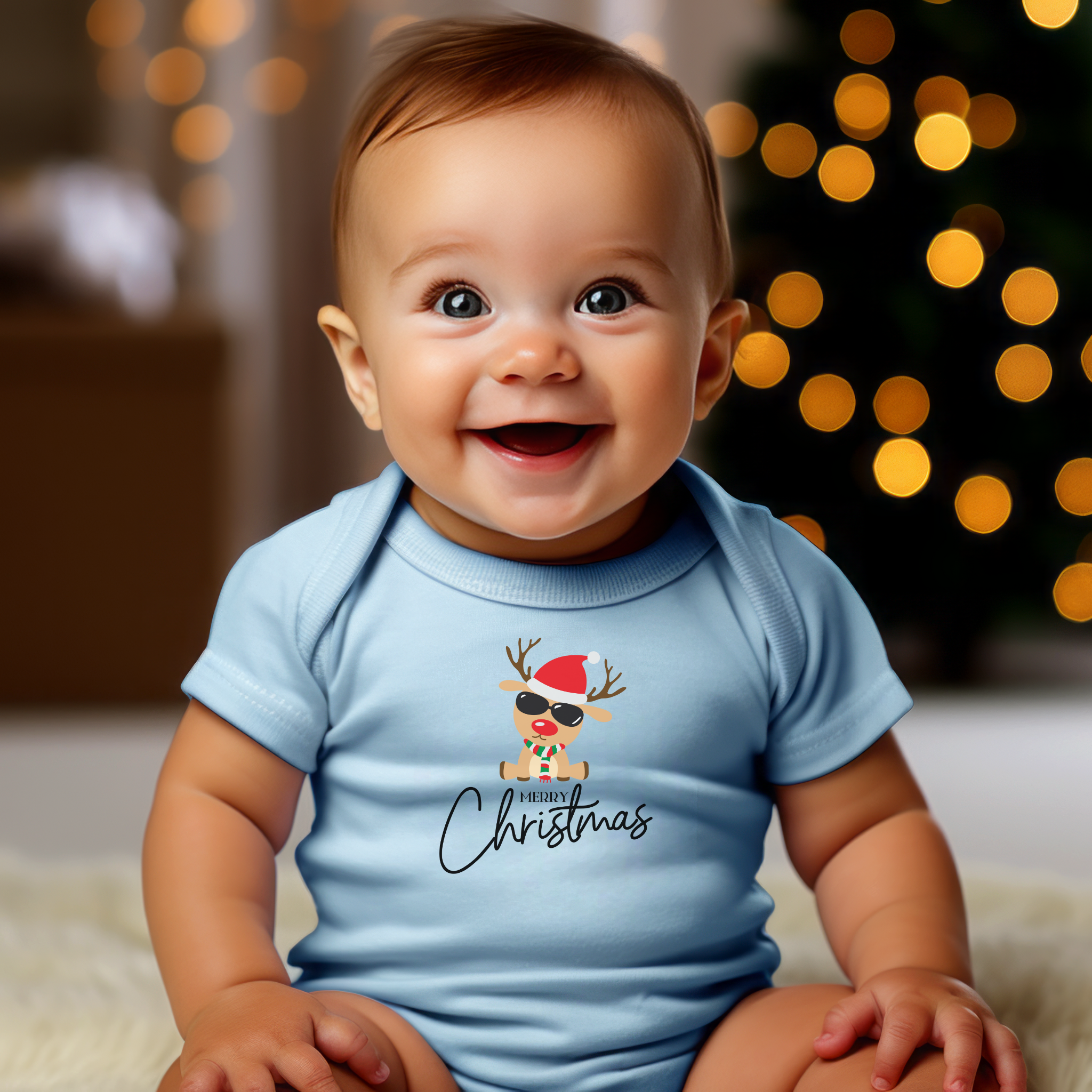 Merry Christmas Style Reindeer Baby Onesie, Baby Bodysuit, 2023, Christmas present, christmas morning, Holiday, Happy Christmas, babyboy
