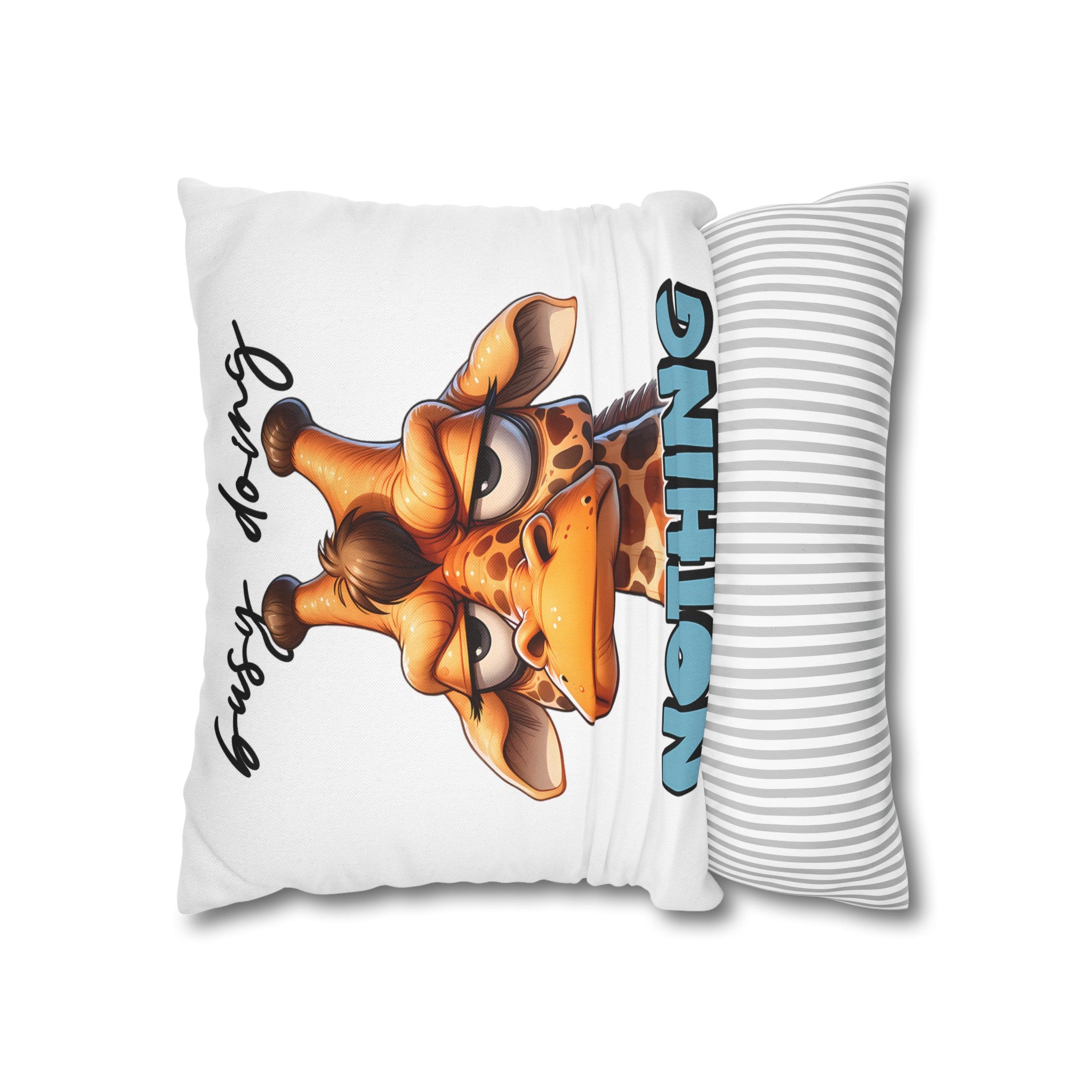 Funny Giraffe Pillow Cover, Busy Doing Nothing Pillow Cover, Animal Lover Decorative Pillow, Cute Animal Print Pillow Cover Spun Polyester Square Pillowcase